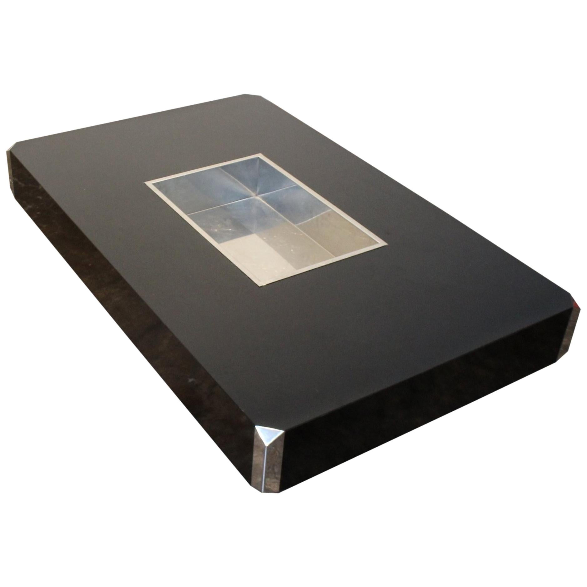Willy Rizzo for Mario Sabot Black Laminate and Chrome Steel Coffee Table For Sale