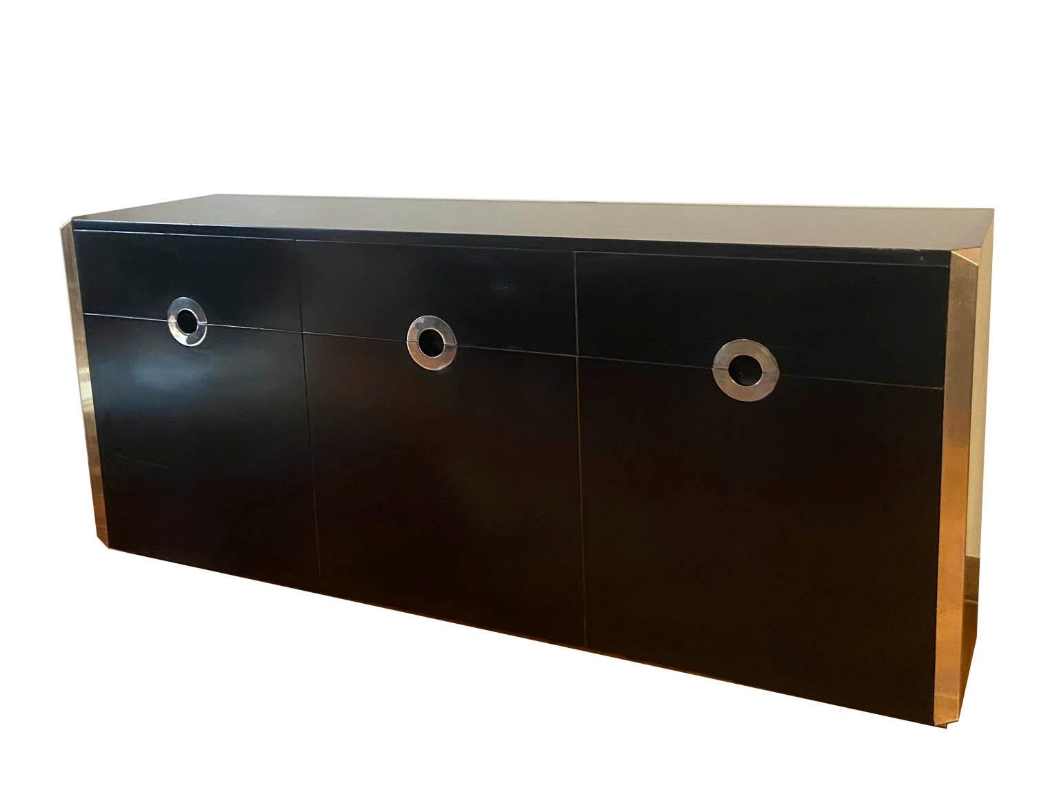 Mid-Century Modern Willy Rizzo for Mario Sabot Black Sideboard, Italy, 1974