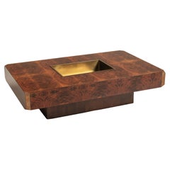 Willy Rizzo for Mario Sabot Coffee Table Burl Walnut and Brass, Italian, 1970s