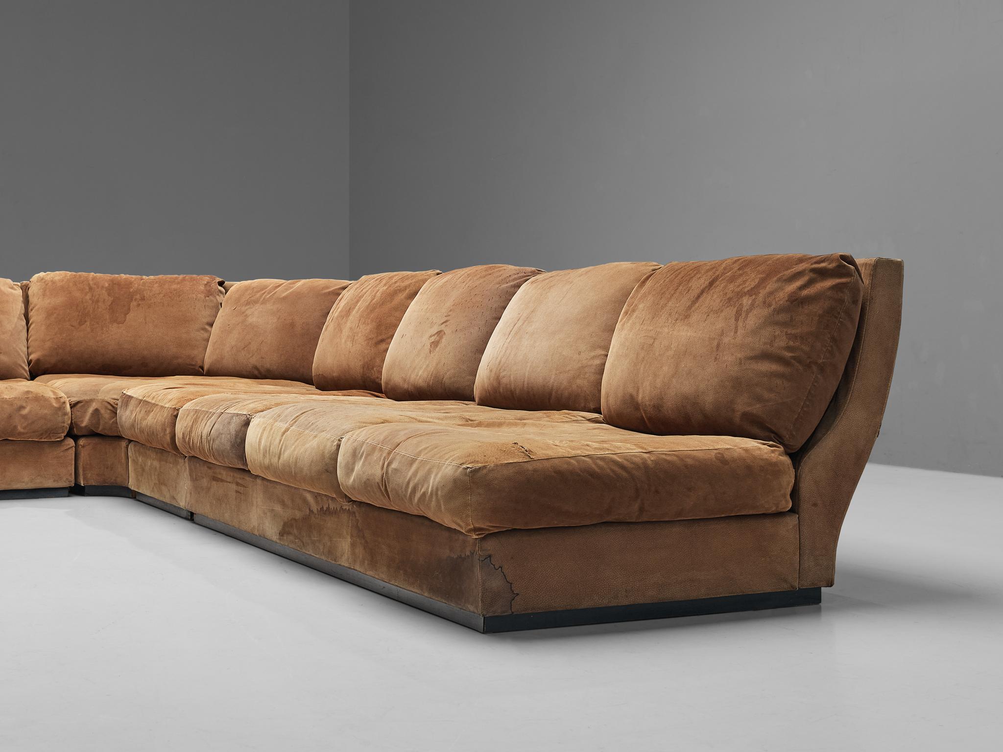 Willy Rizzo for Mario Sabot Sectional Corner Sofa in Cognac Suede 4
