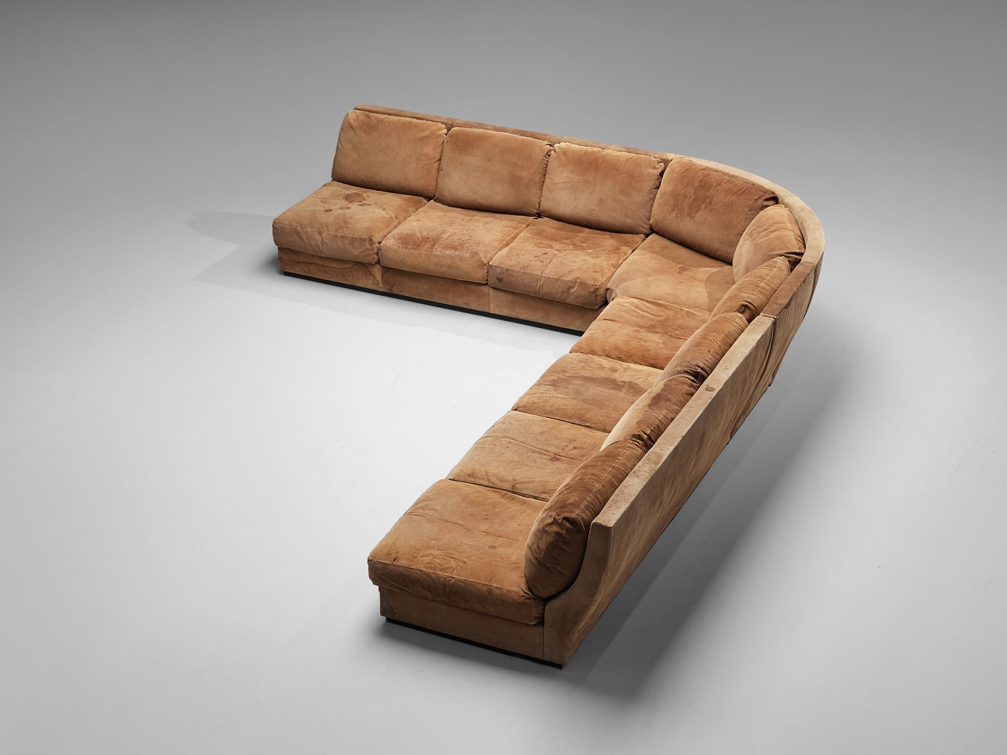 Willy Rizzo for Mario Sabot Sectional Corner Sofa in Cognac Suede 5