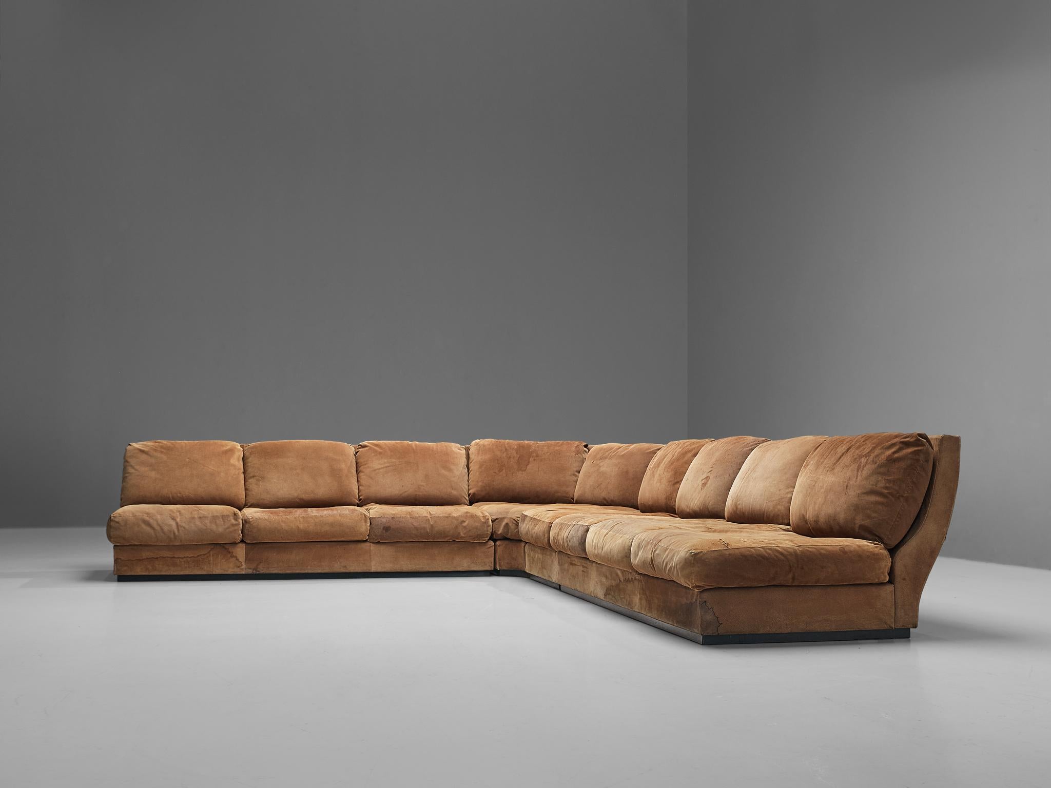 Late 20th Century Willy Rizzo for Mario Sabot Sectional Corner Sofa in Cognac Suede