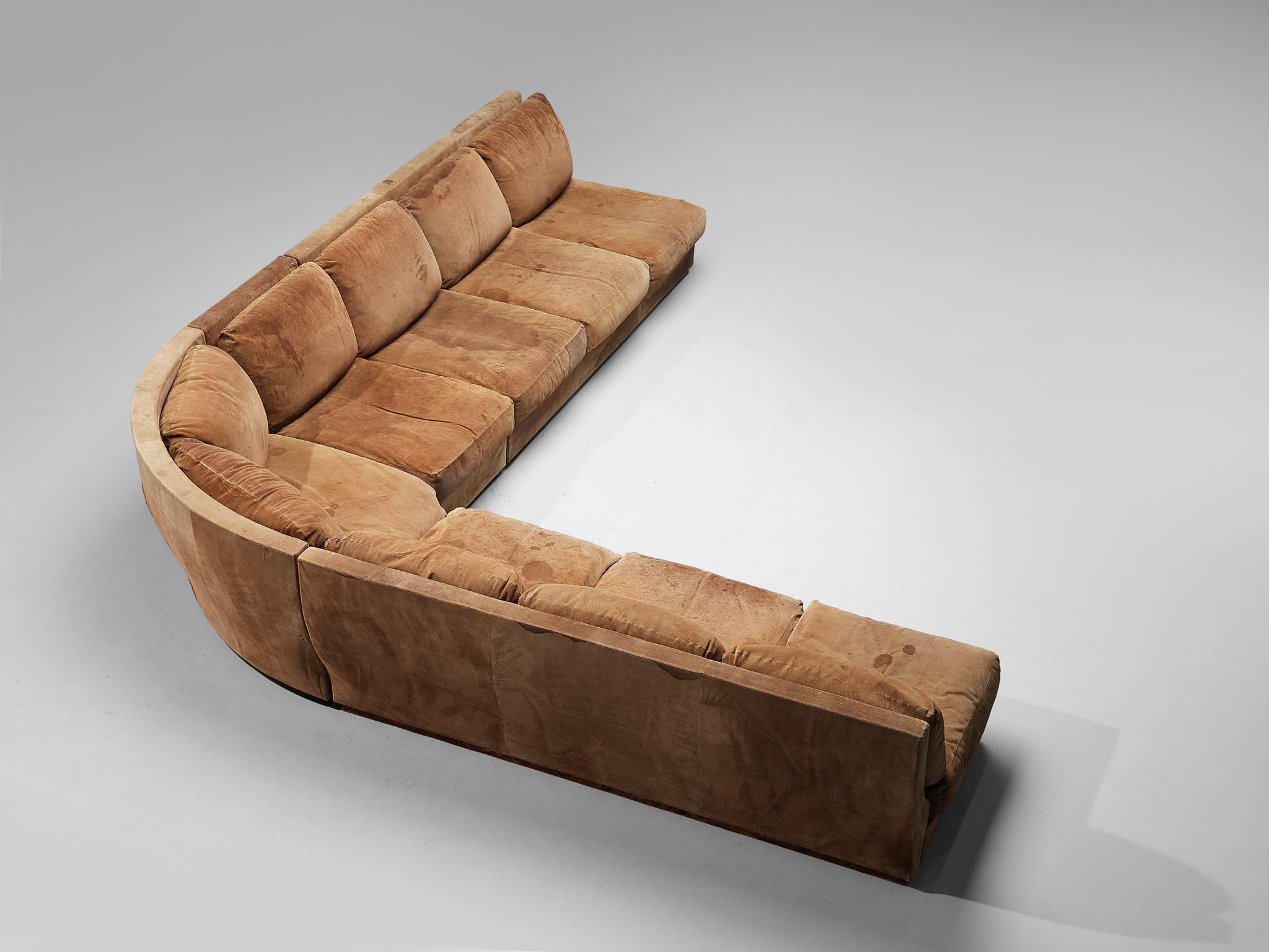 Willy Rizzo for Mario Sabot Sectional Corner Sofa in Cognac Suede 1