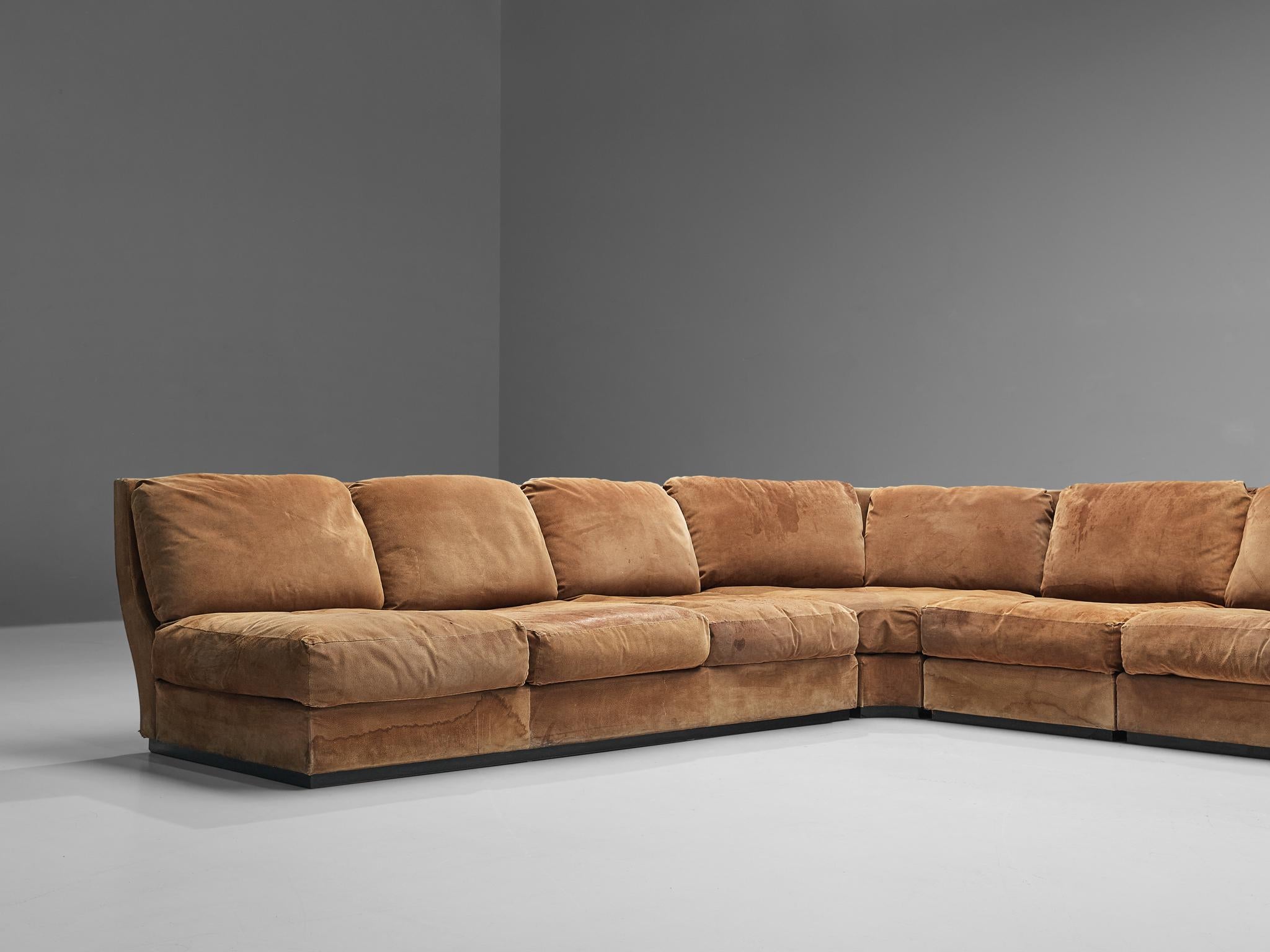 Willy Rizzo for Mario Sabot Sectional Corner Sofa in Cognac Suede 2