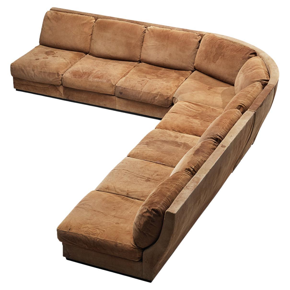 Willy Rizzo for Mario Sabot Sectional Corner Sofa in Cognac Suede