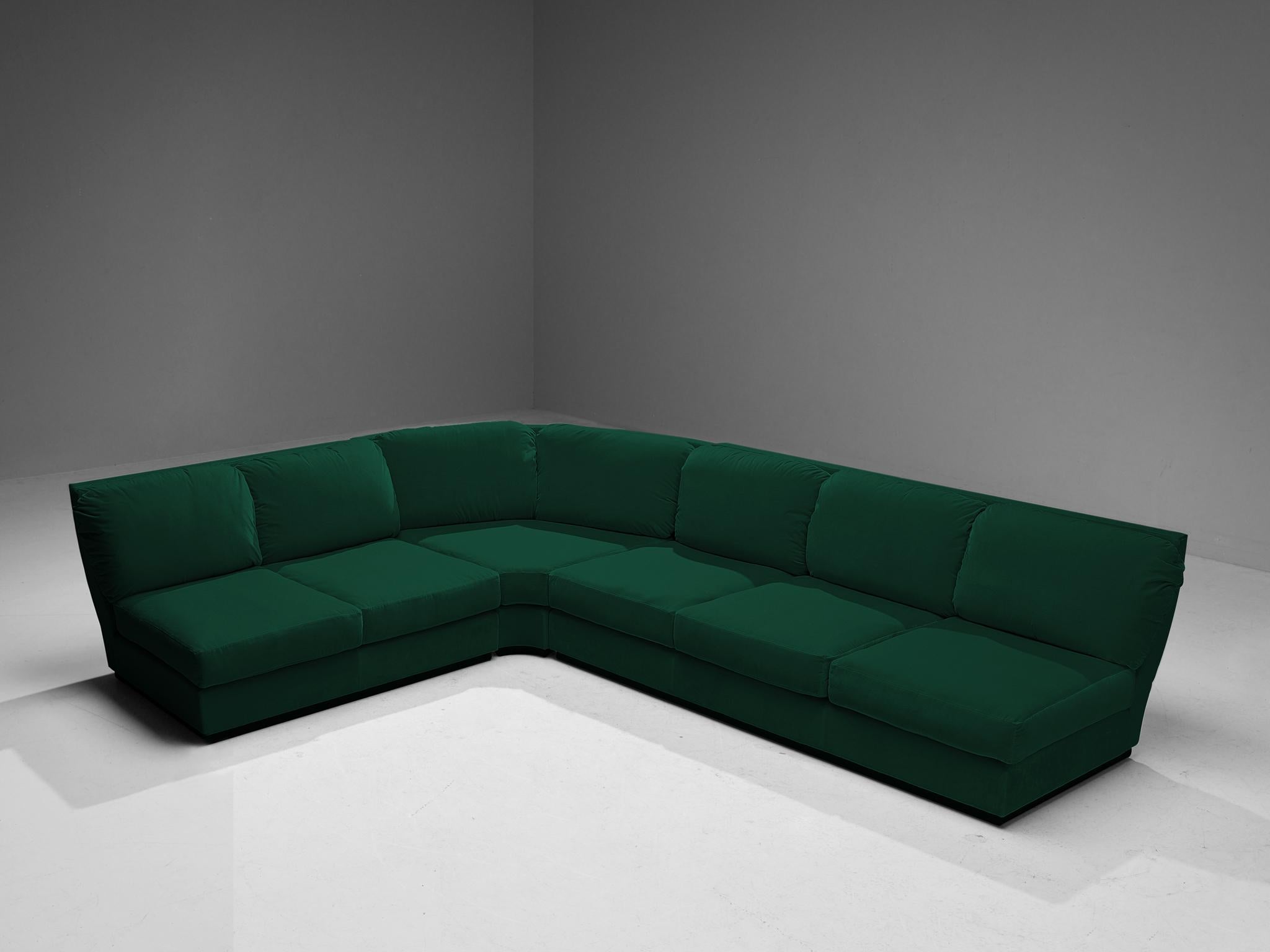 Mid-Century Modern Willy Rizzo for Mario Sabot Sectional Corner Sofa in Green Velvet For Sale