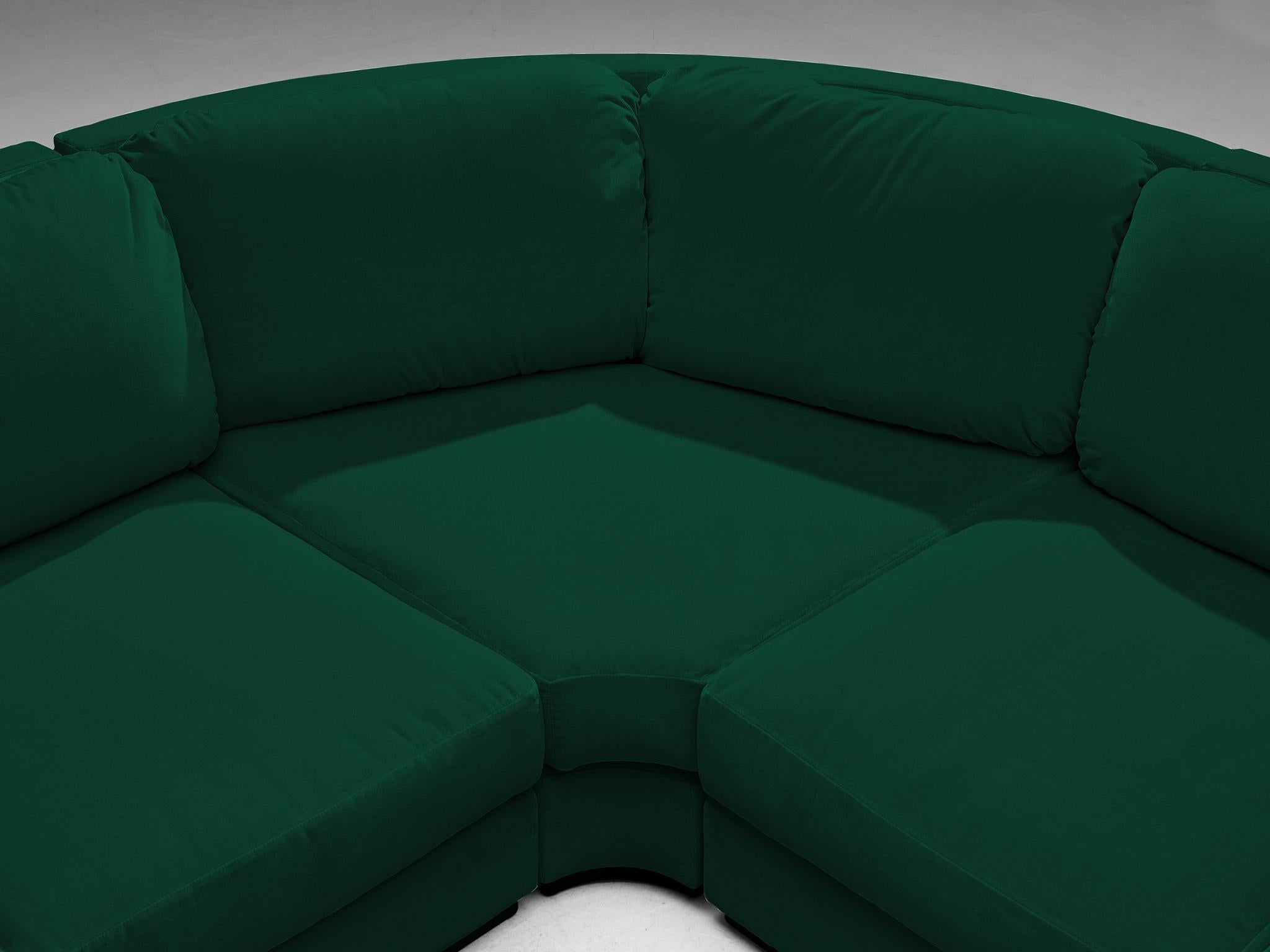 Late 20th Century Willy Rizzo for Mario Sabot Sectional Corner Sofa in Green Velvet For Sale