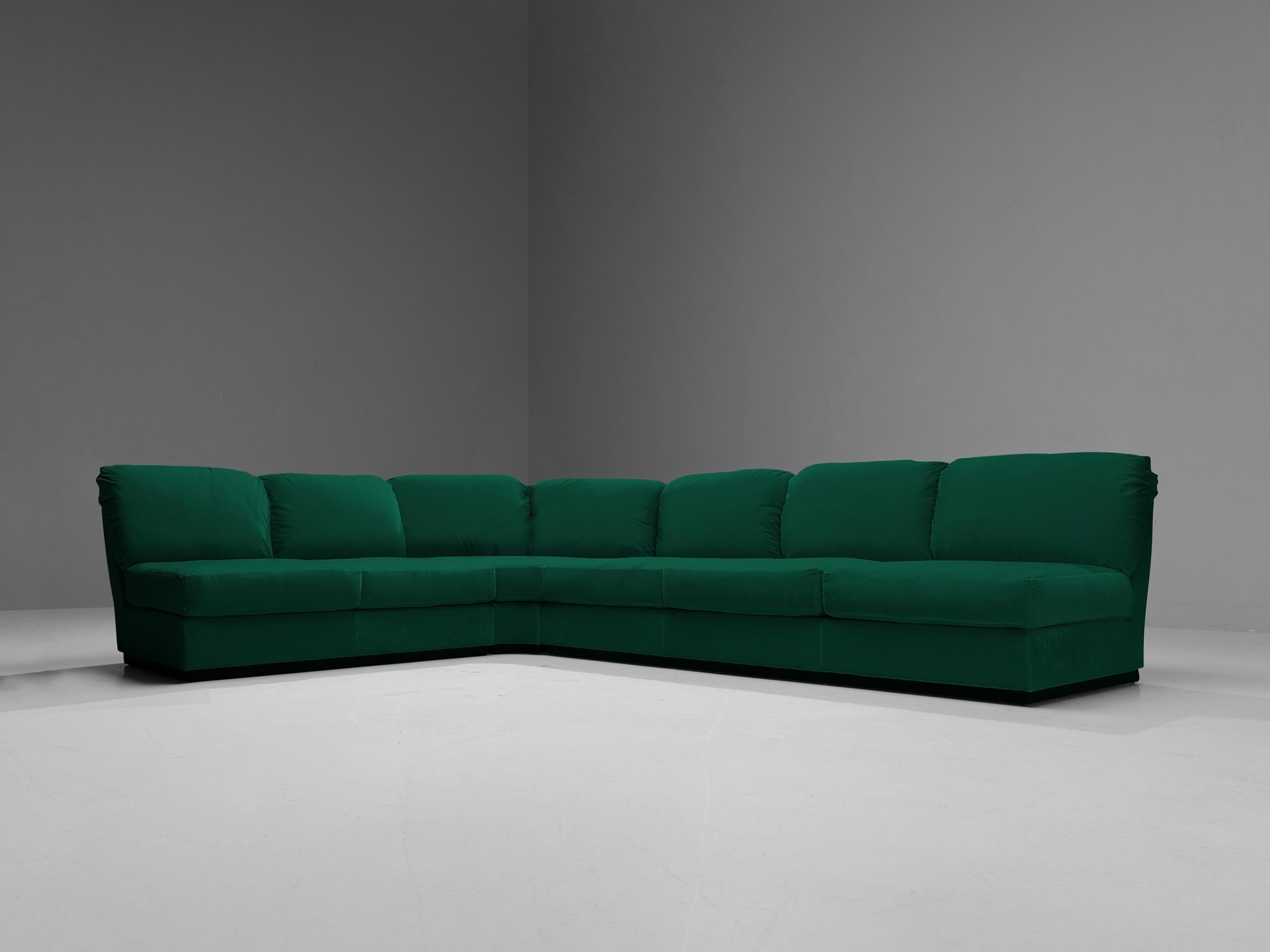 Wood Willy Rizzo for Mario Sabot Sectional Corner Sofa in Green Velvet For Sale