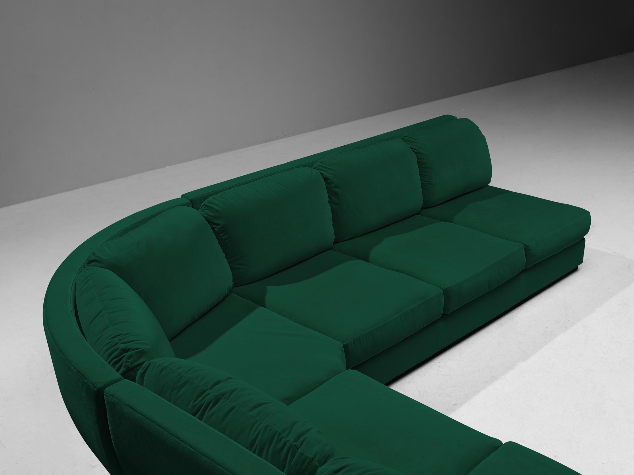 Willy Rizzo for Mario Sabot Sectional Corner Sofa in Green Velvet For Sale 1