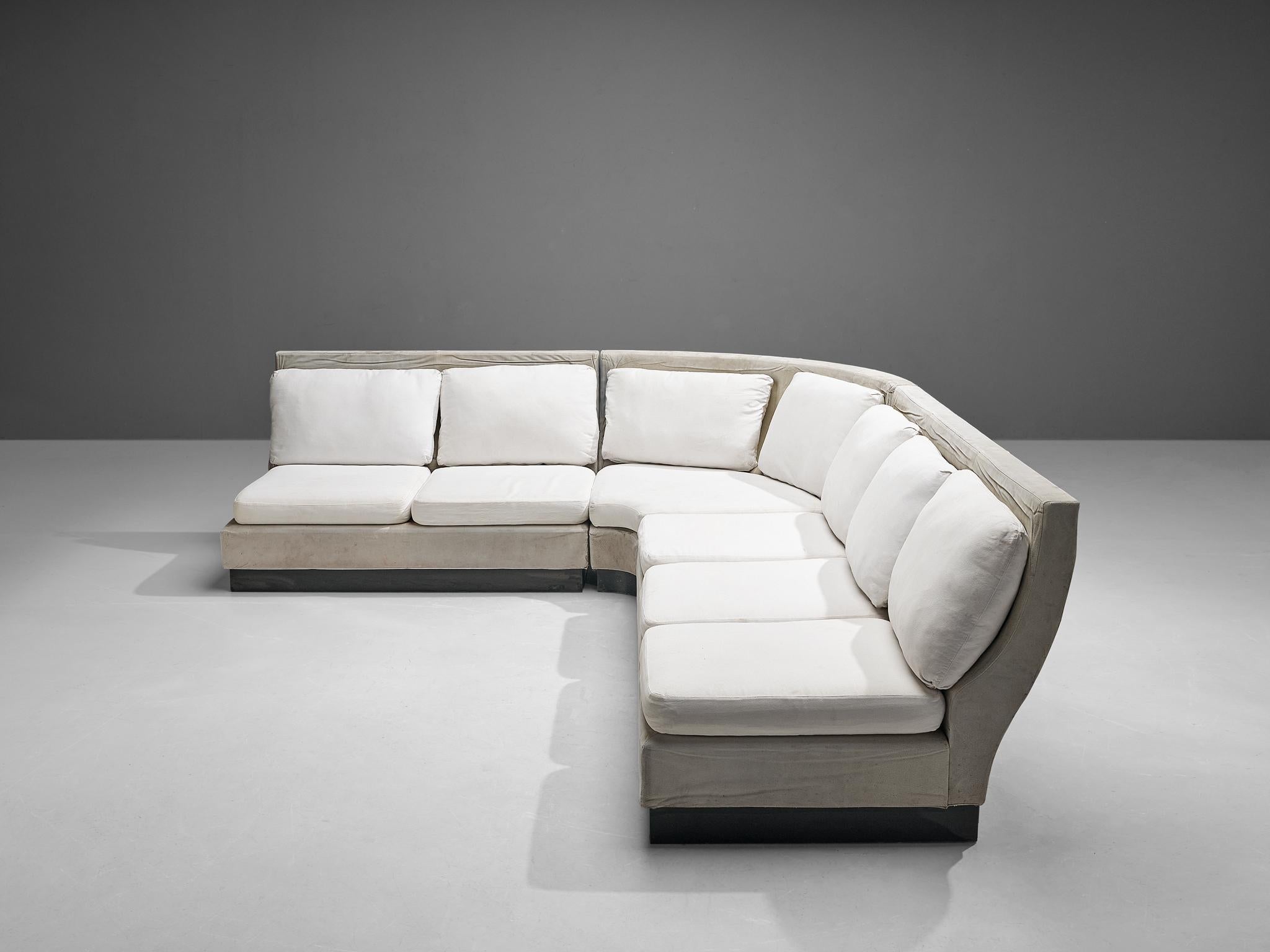 Italian Willy Rizzo for Mario Sabot Sectional Corner Sofa in White Upholstery For Sale