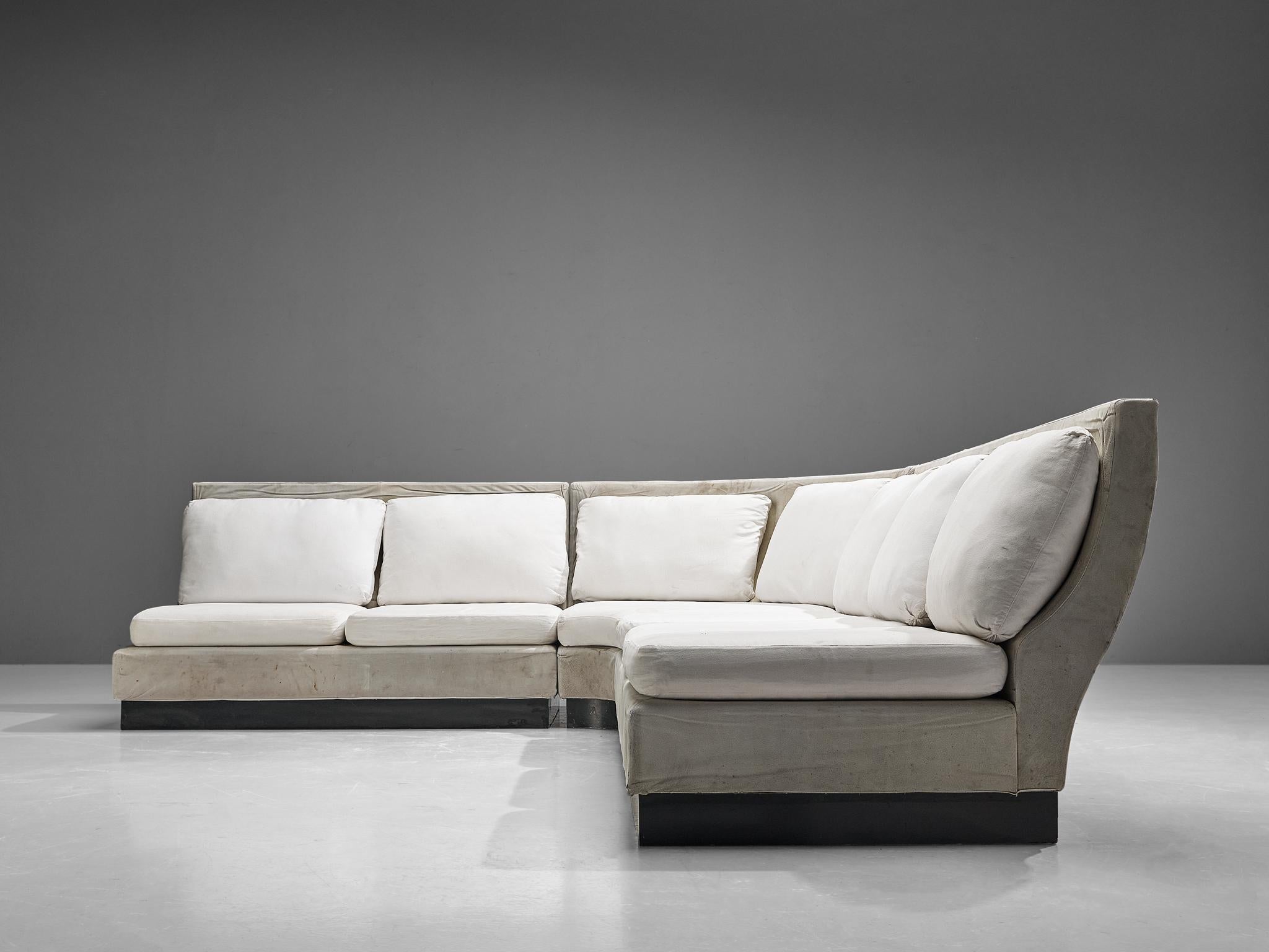 Late 20th Century Willy Rizzo for Mario Sabot Sectional Corner Sofa in White Upholstery For Sale