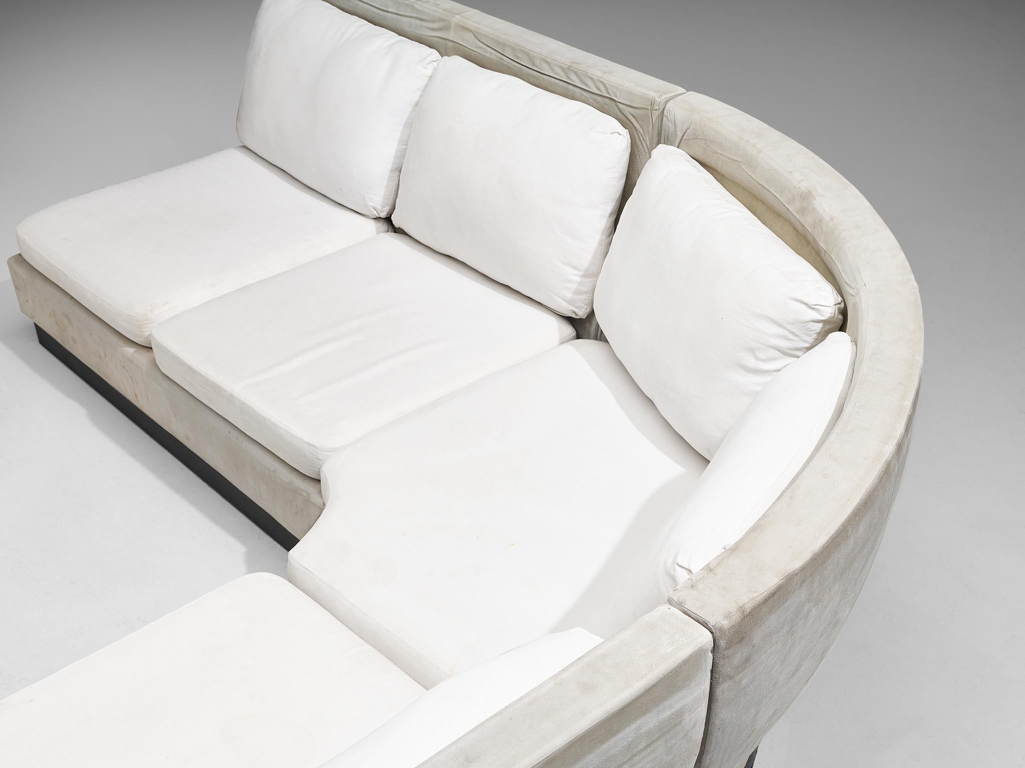 Fabric Willy Rizzo for Mario Sabot Sectional Corner Sofa in White Upholstery For Sale