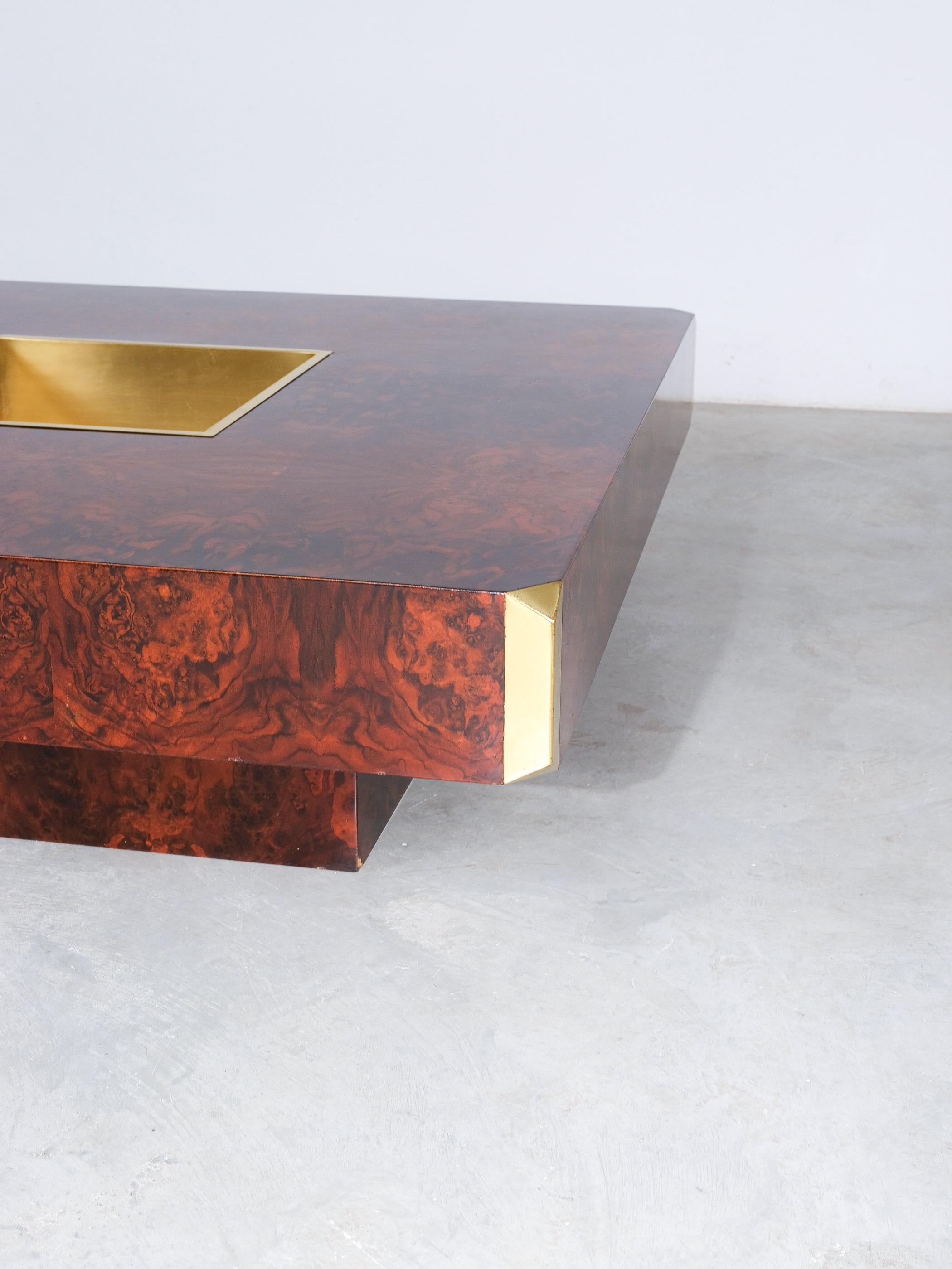 Willy Rizzo for Mario Sabot Vintage Alveo Square Coffee Table Burlwood 1972 2