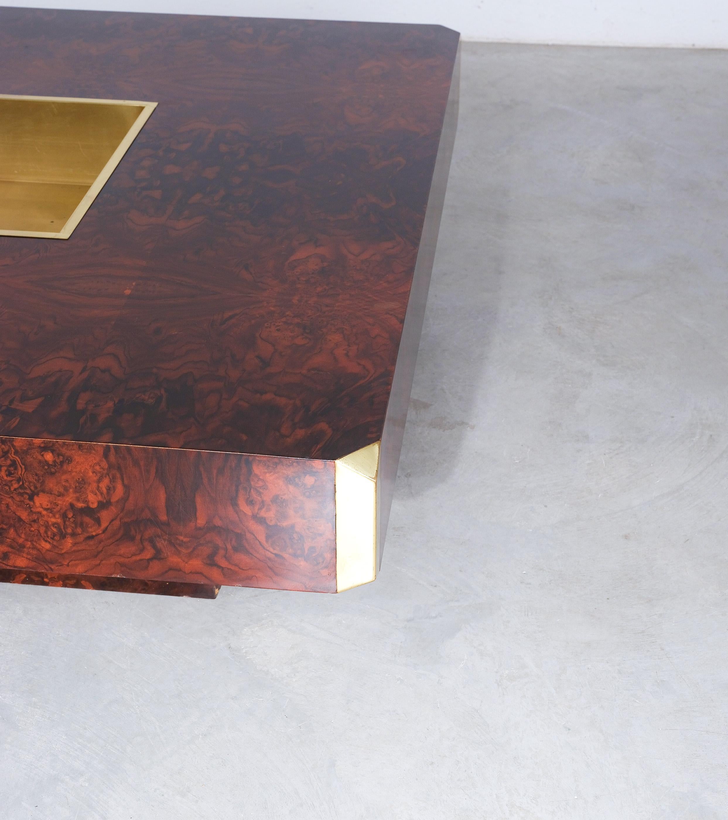 Willy Rizzo for Mario Sabot Vintage Alveo Square Coffee Table Burlwood 1972 3