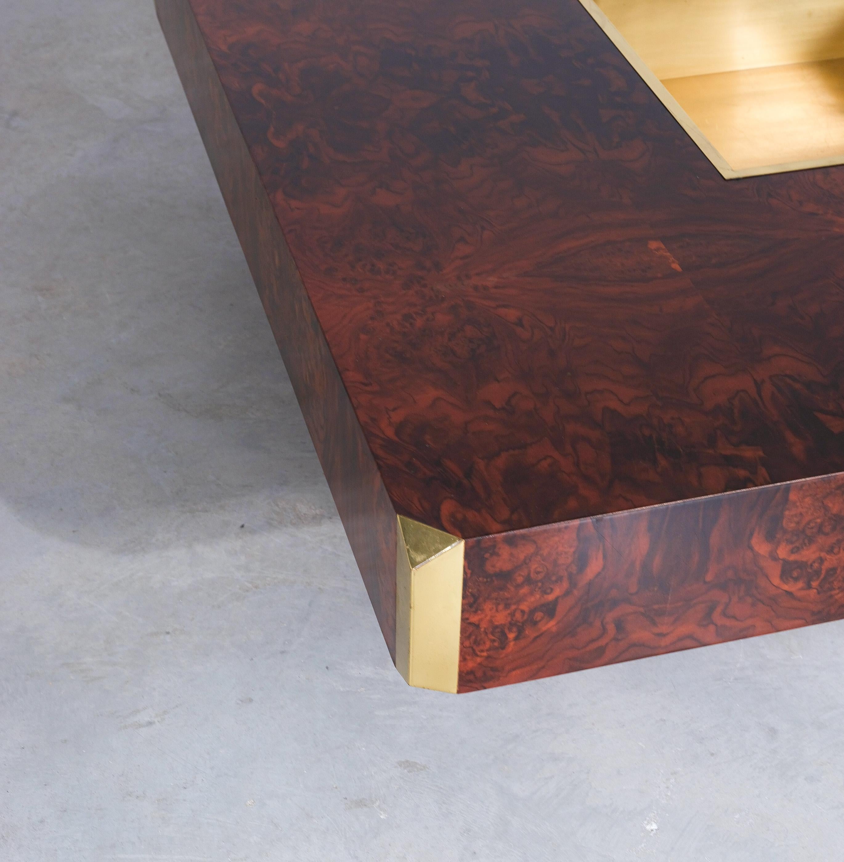 Willy Rizzo for Mario Sabot Vintage Alveo Square Coffee Table Burlwood 1972 4