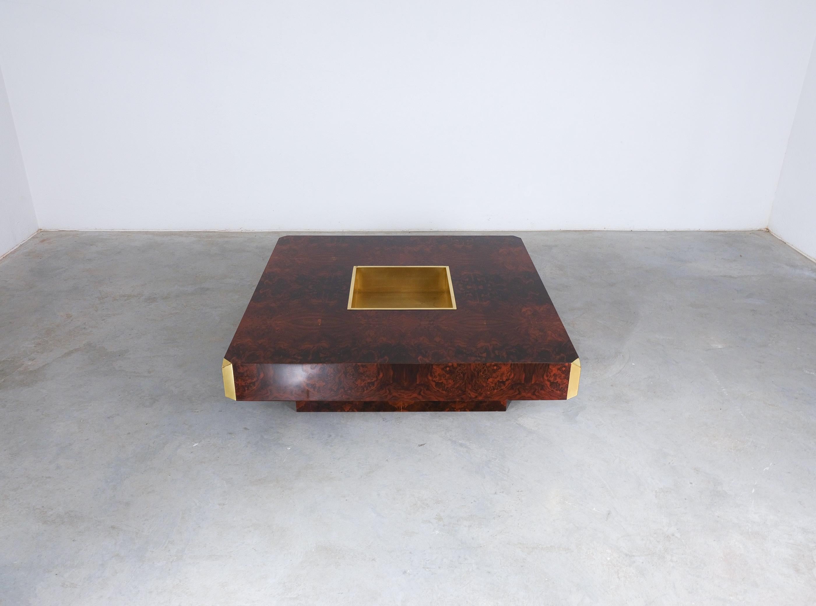 Willy Rizzo for Mario Sabot Vintage Alveo Square Coffee Table Burlwood 1972 9