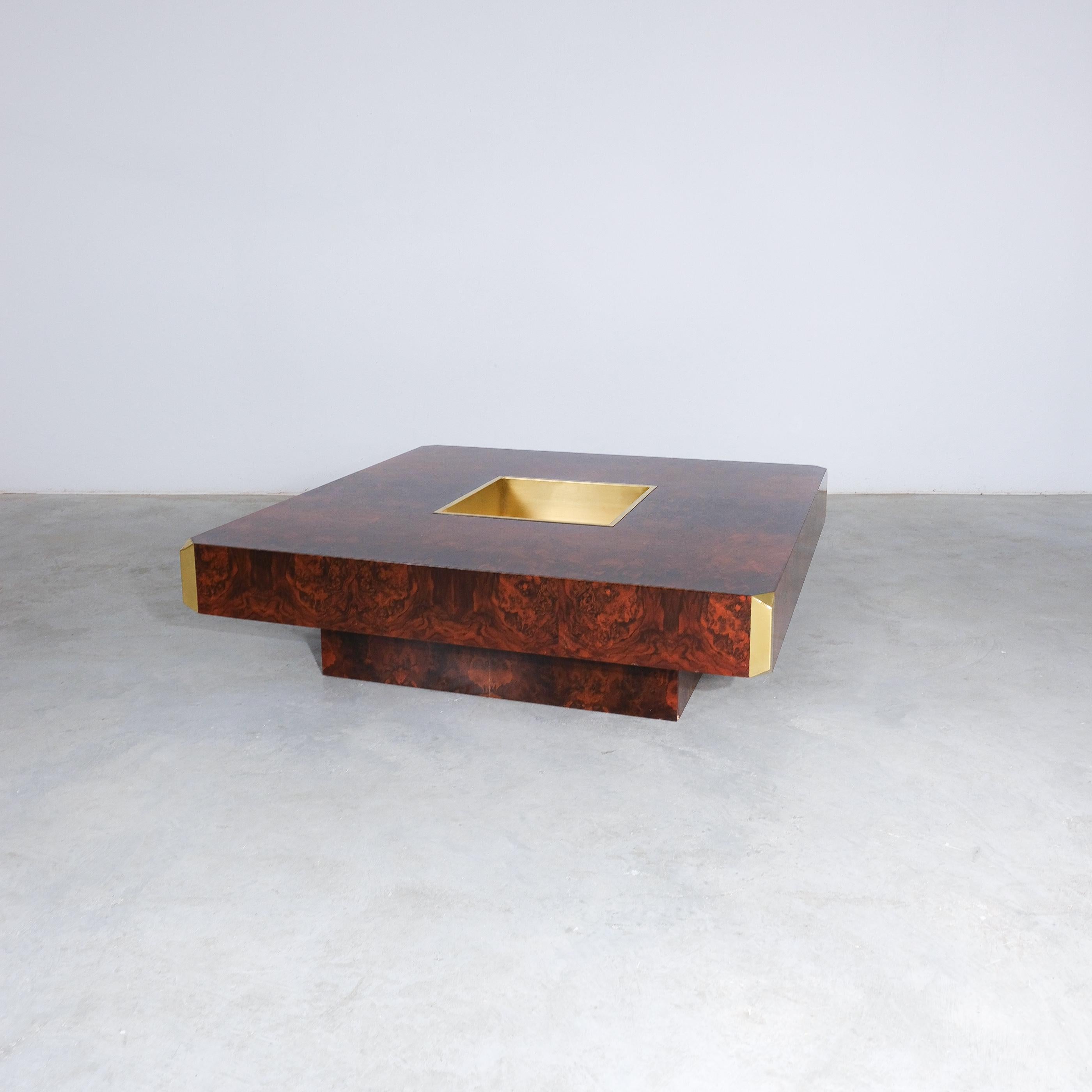 Mid-Century Modern Willy Rizzo for Mario Sabot Vintage Alveo Square Coffee Table Burlwood 1972