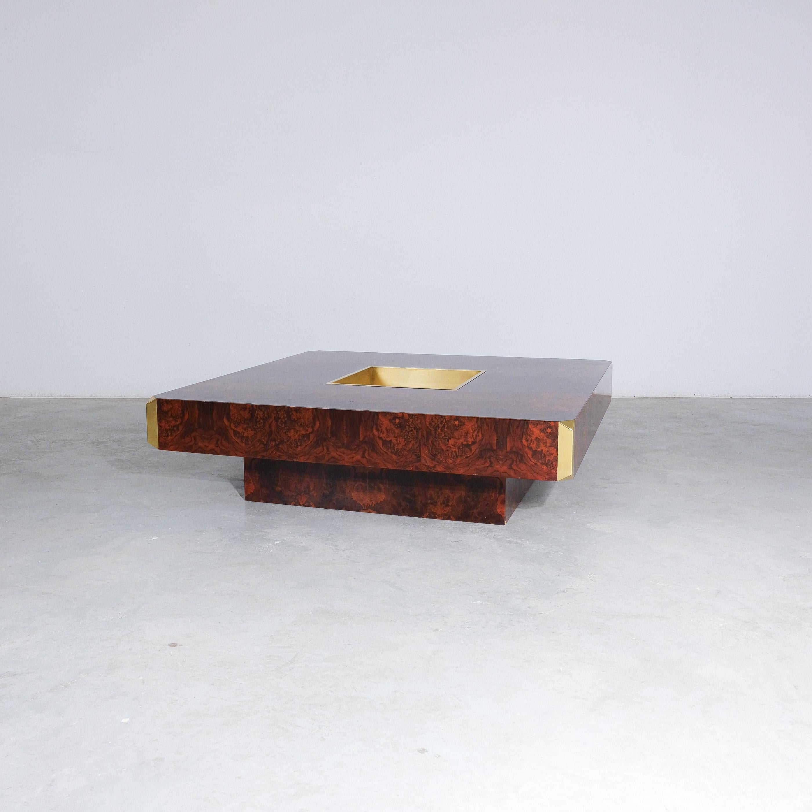 Late 20th Century Willy Rizzo for Mario Sabot Vintage Alveo Square Coffee Table Burlwood 1972