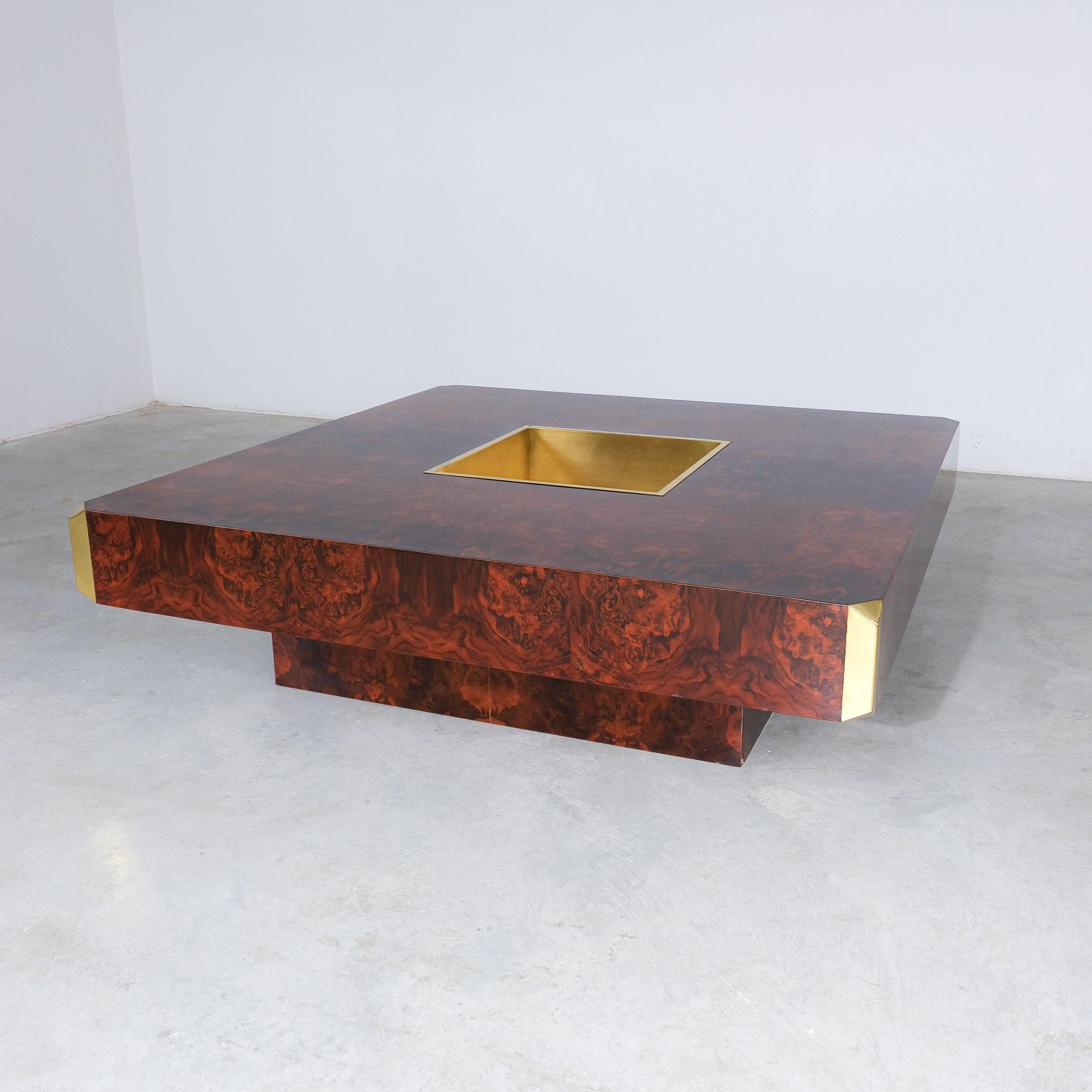 Willy Rizzo for Mario Sabot Vintage Alveo Square Coffee Table Burlwood 1972 1