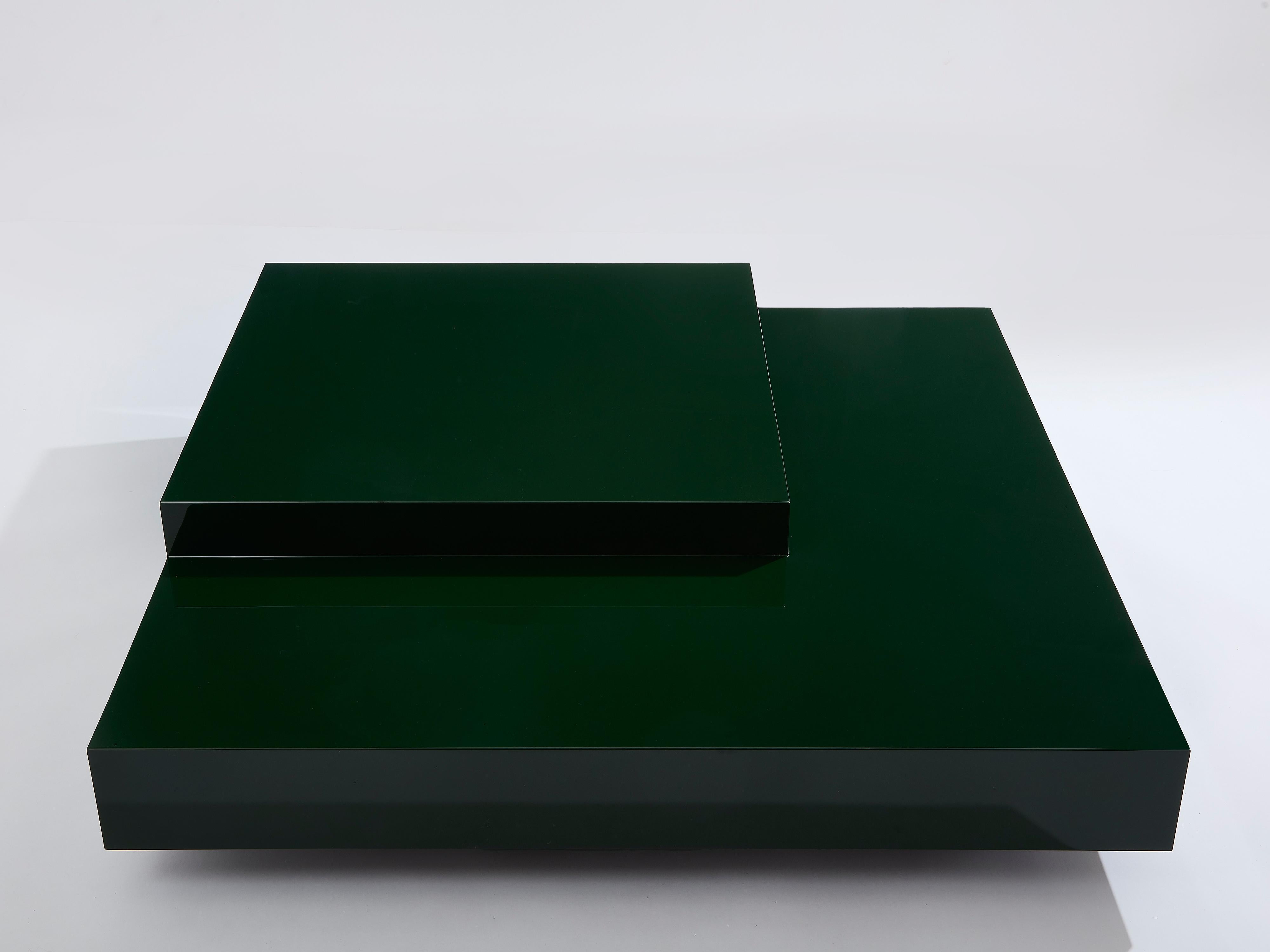 Mid-Century moderno Willy Rizzo tavolino quadrato laccato verde bosco anni '70 in vendita