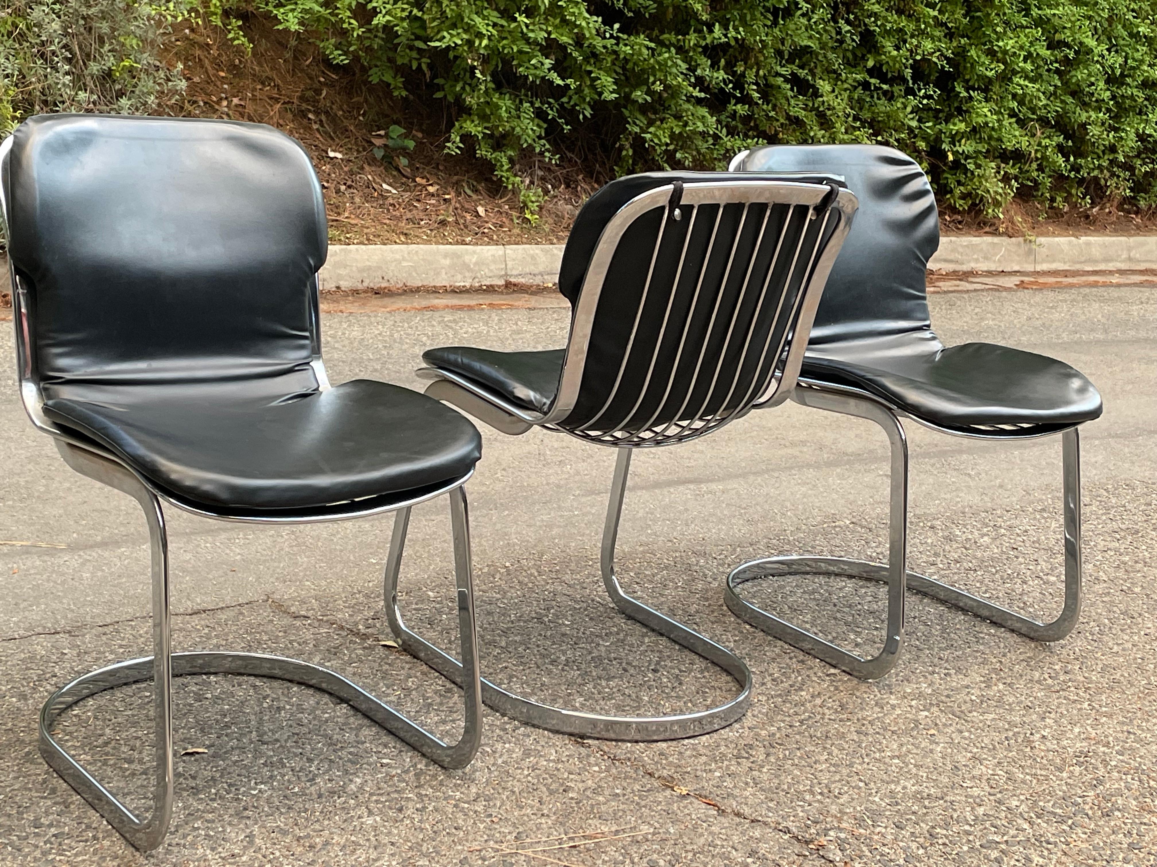 Willy Rizzo Four Chrome & Black Dining Chairs for Cidue, Italy 1970s 4