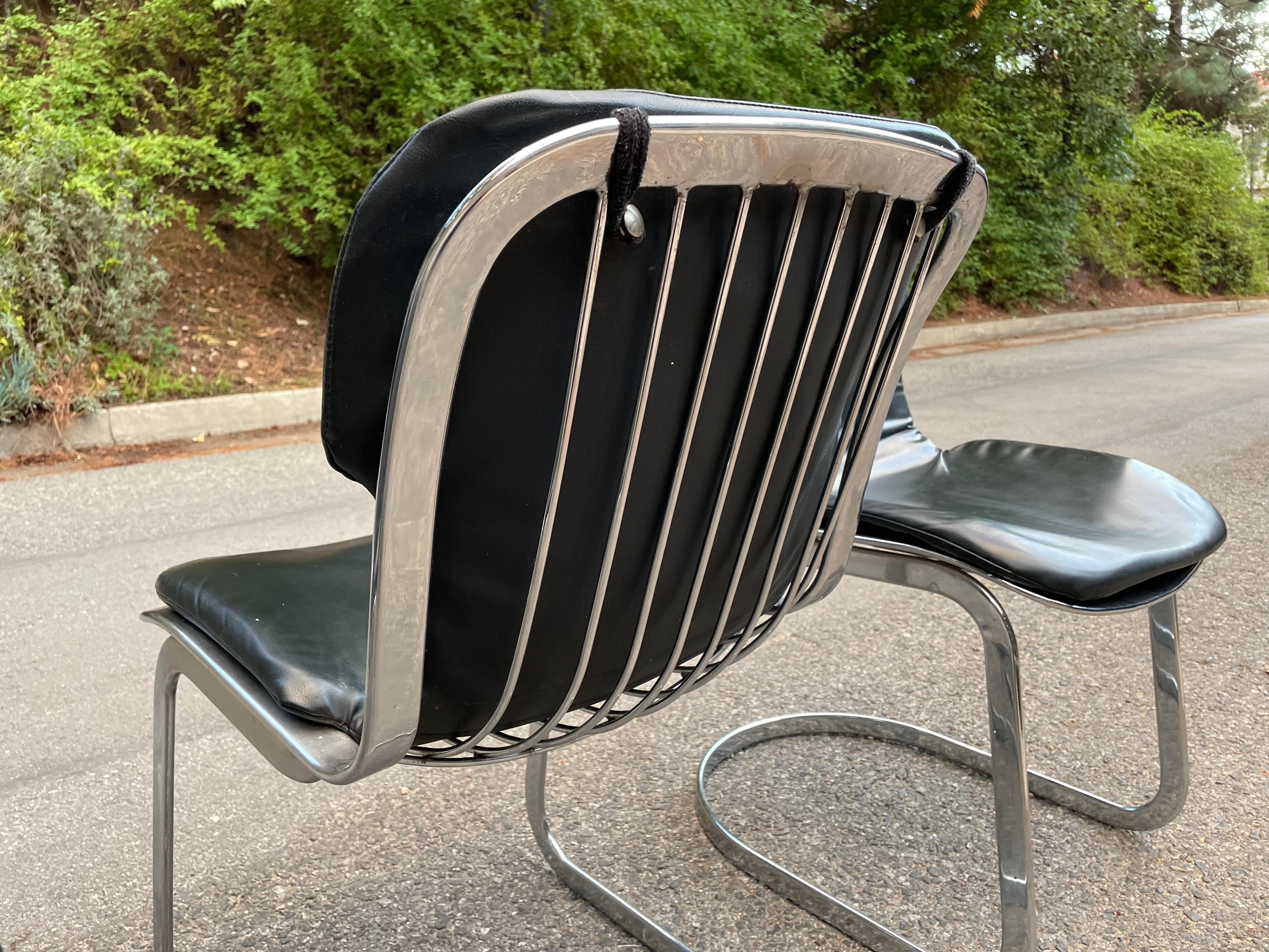 Willy Rizzo Four Chrome & Black Dining Chairs for Cidue, Italy 1970s 8