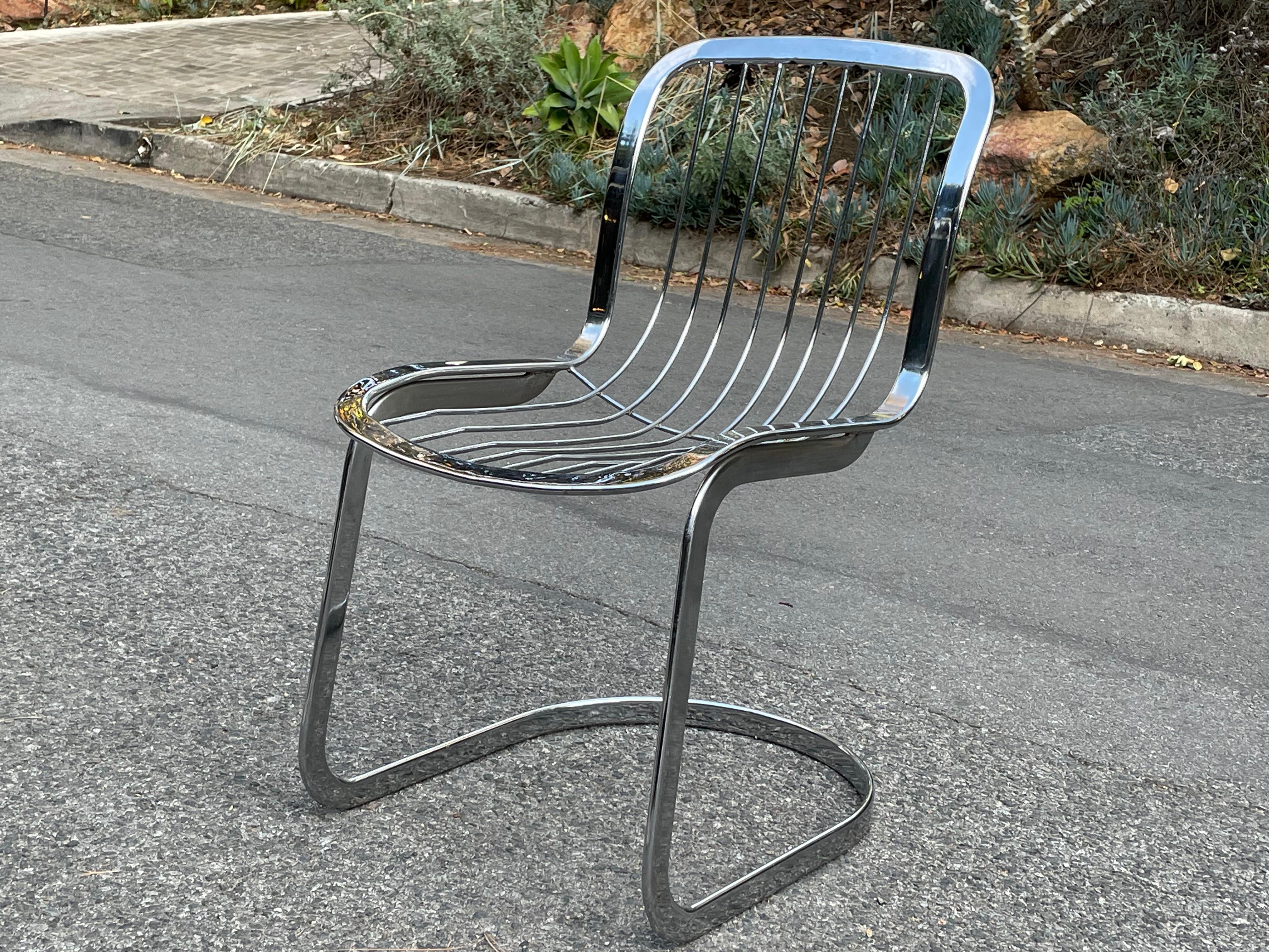 Mid-Century Modern Willy Rizzo Four Chrome & Black Dining Chairs for Cidue, Italy 1970s