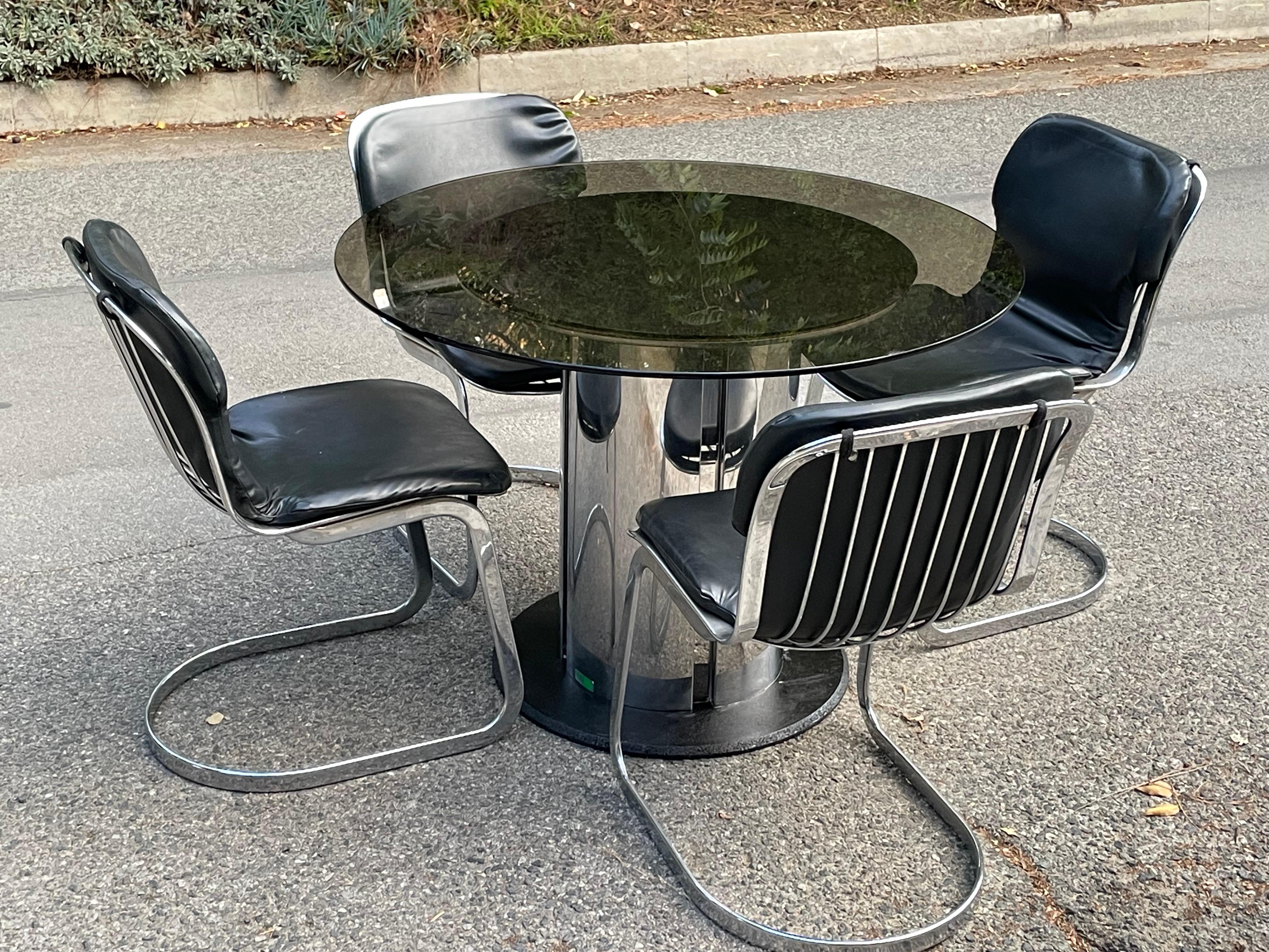 Mid-20th Century Willy Rizzo Four Chrome & Black Dining Chairs for Cidue, Italy 1970s