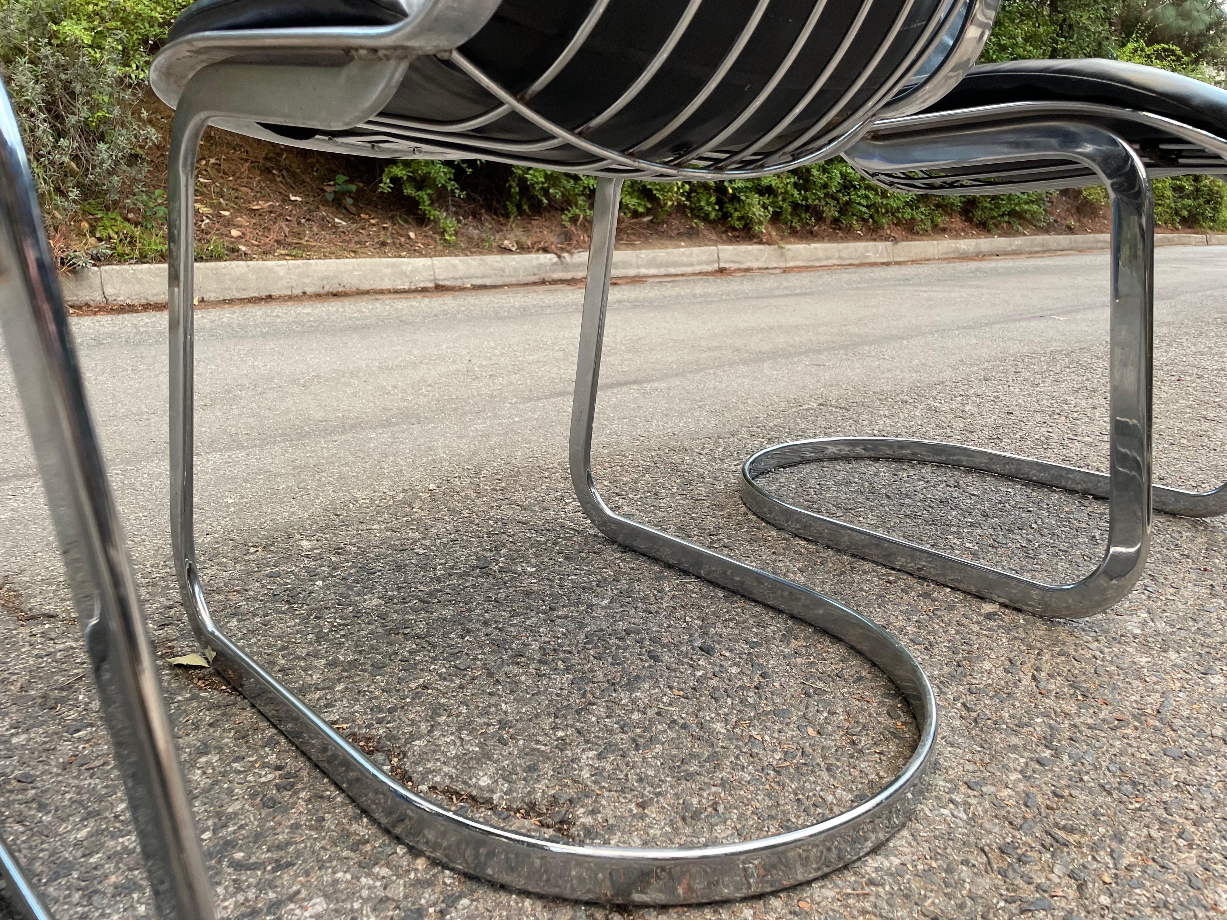 Willy Rizzo Four Chrome & Black Dining Chairs for Cidue, Italy 1970s 1