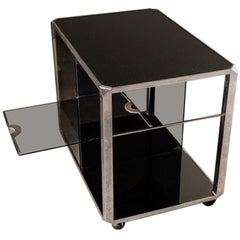 Willy Rizzo Glass and Chrome Bar Cart, 1970, Italy