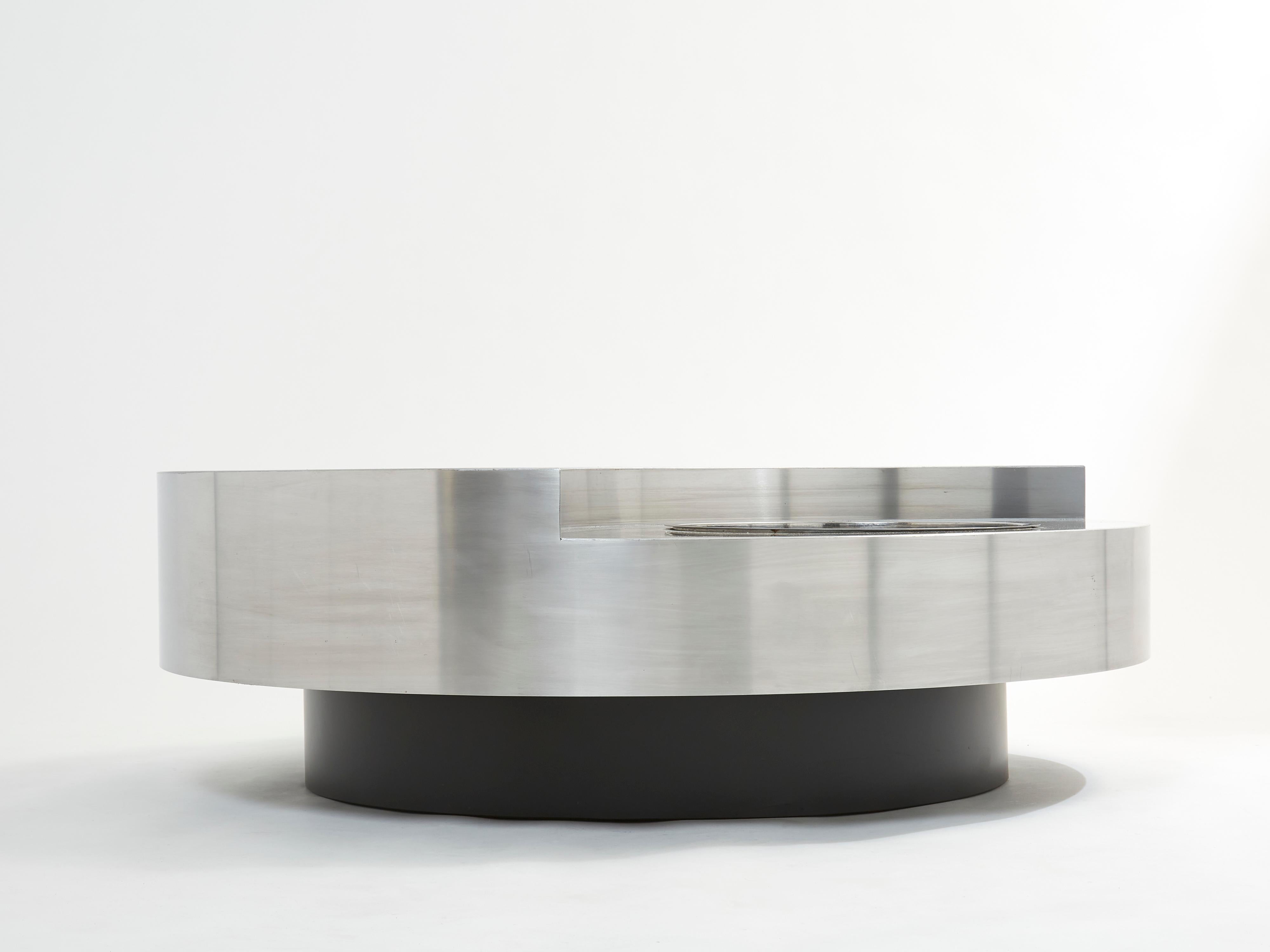 Willy Rizzo Grey Lacquer Steel Bar Swivel Coffee Table TRG 1970s 5