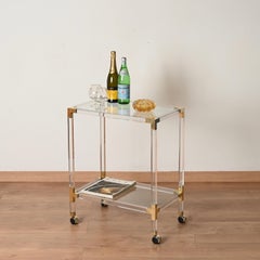 Willy Rizzo Hollywood Regency Barwagen aus Lucite, Messing und Glas, Italien 1970er