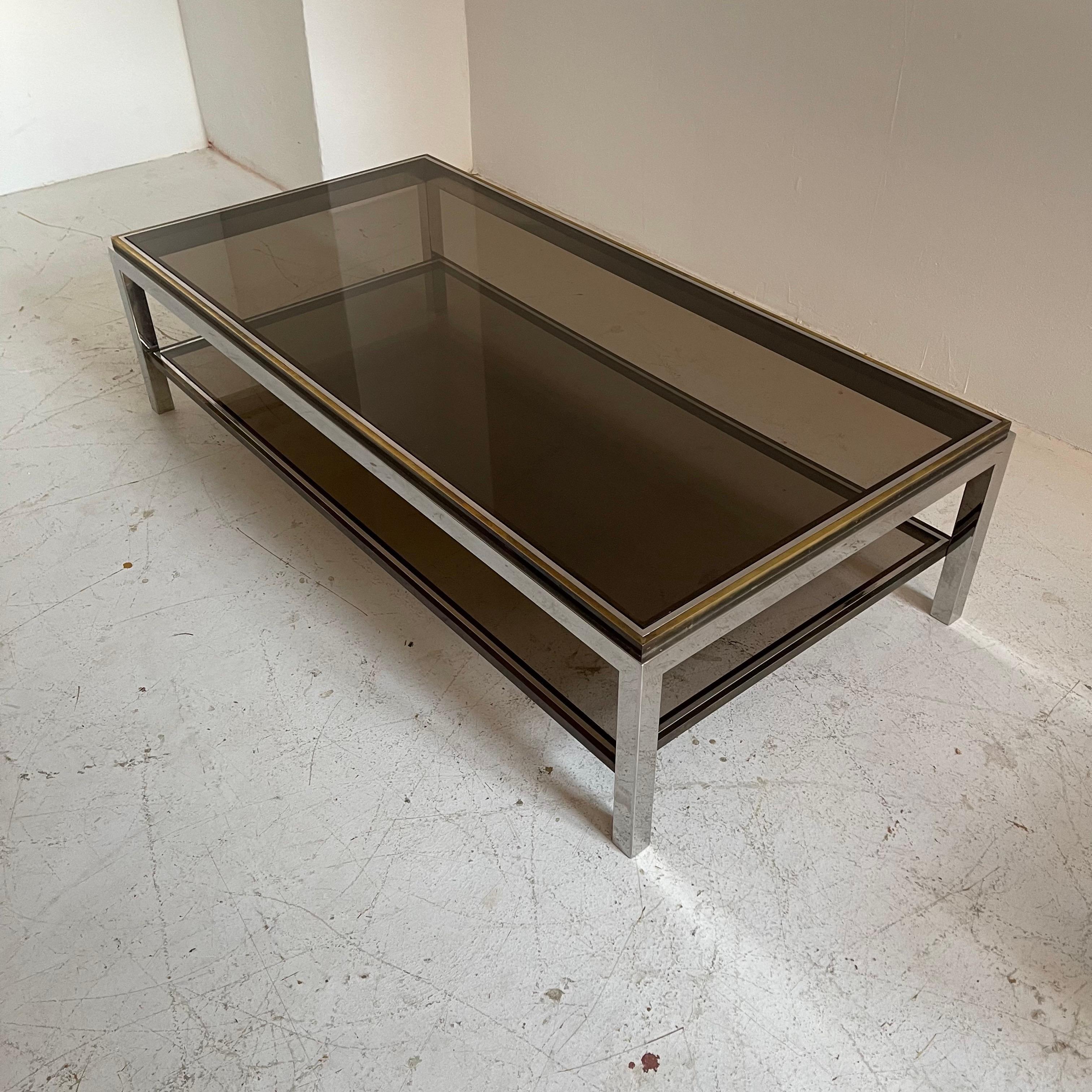 Willy Rizzo impressive large brass coffee tables model 'Flamina', Italy 1974. Signed 'Willy Rizzo'.