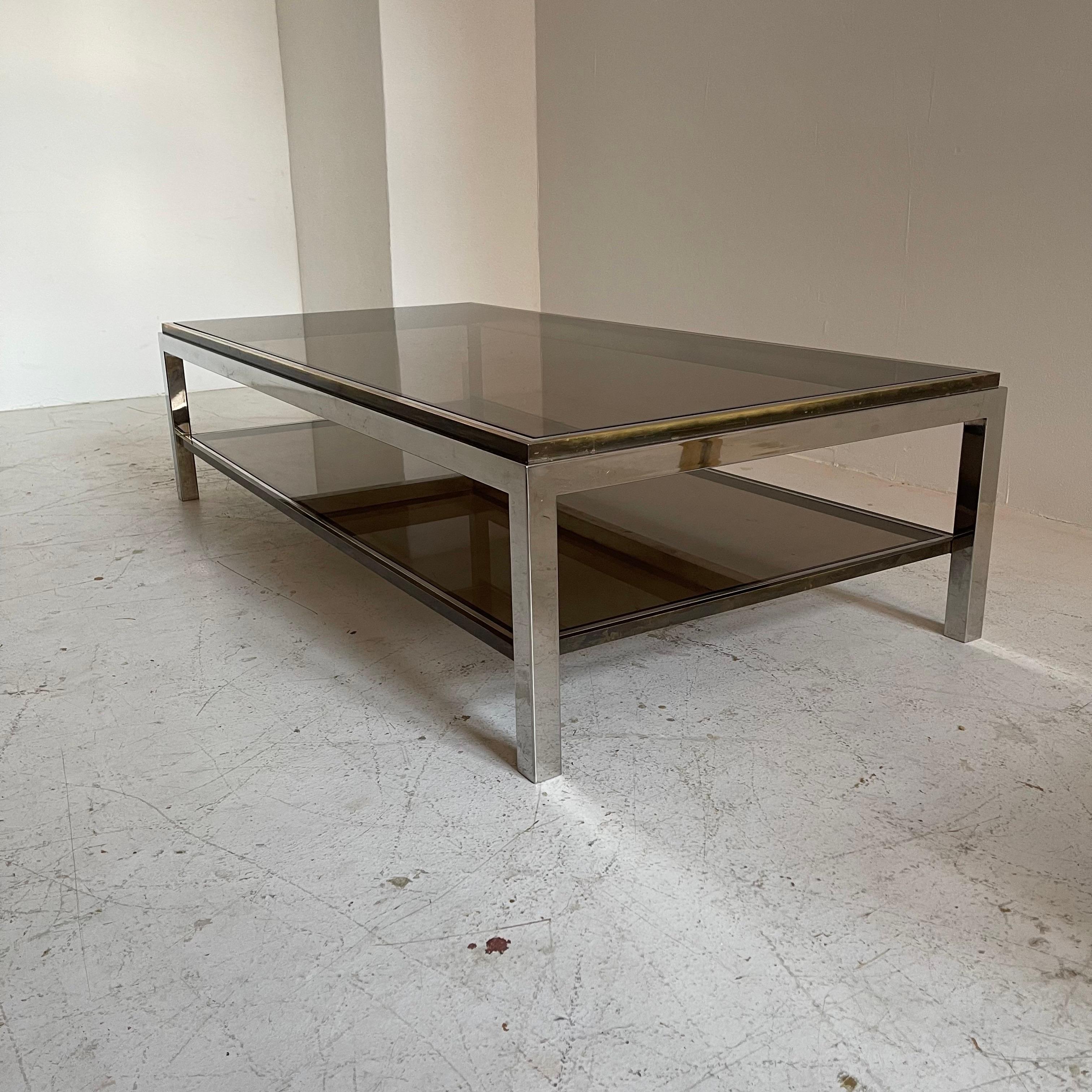 Mid-Century Modern Willy Rizzo Impressive Large Brass Coffee Tables Model 'Flamina', Italy 1974 For Sale