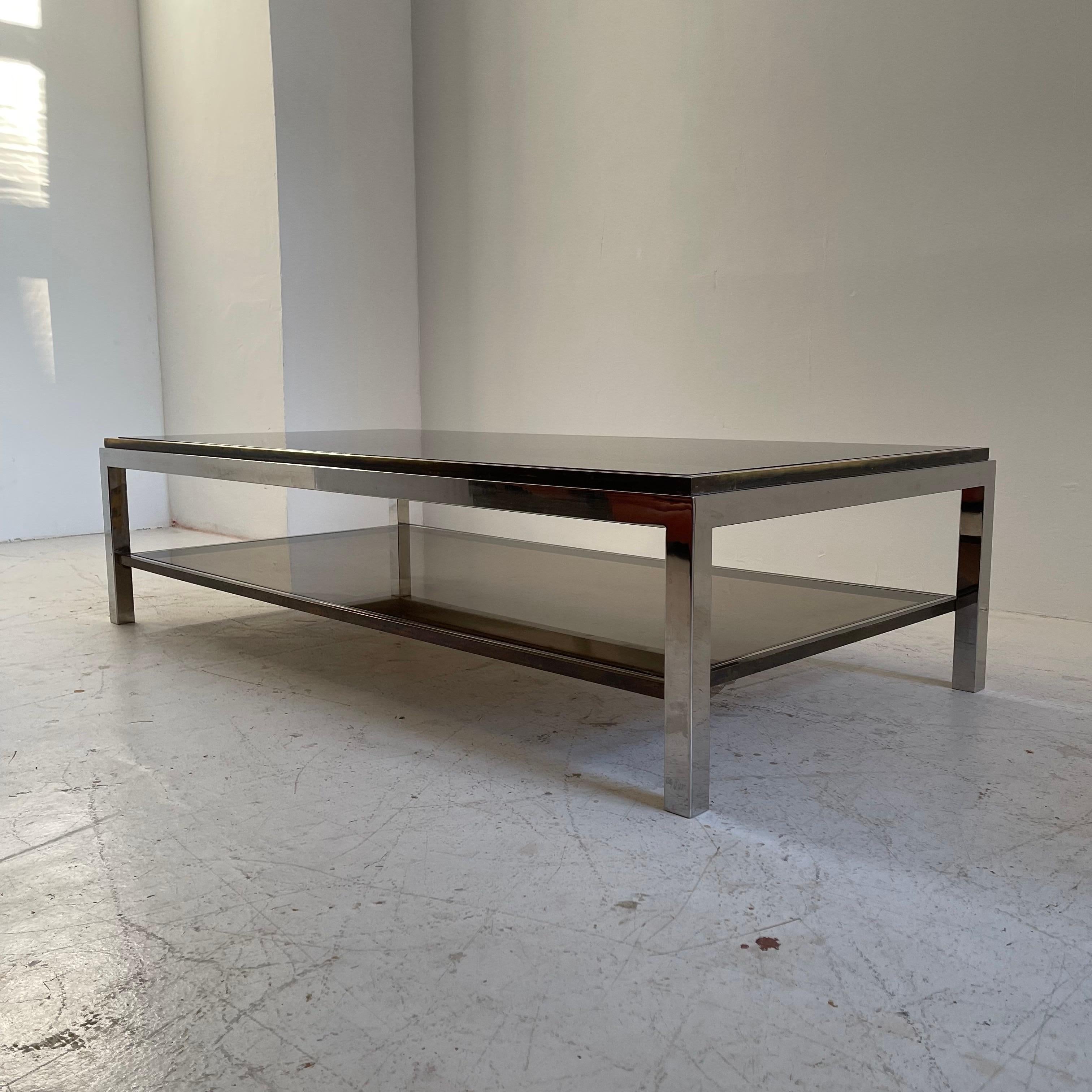 Late 20th Century Willy Rizzo Impressive Large Brass Coffee Tables Model 'Flamina', Italy 1974 For Sale