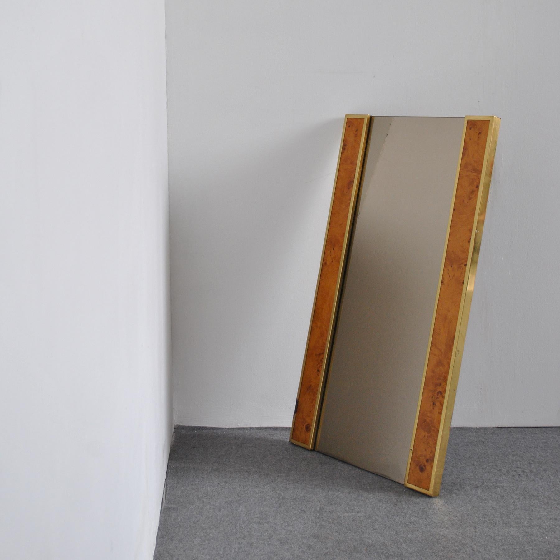 Mid-Century Modern Miroir de style Willy Rizzo avec cadre jumeau en laiton et laiton en vente