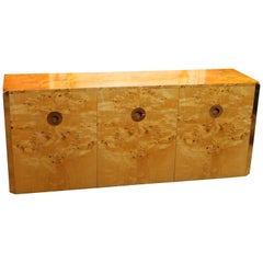 Willy Rizzo Italian Design Burl Birch Wood and Gilt Brass Cabinet, 1970s