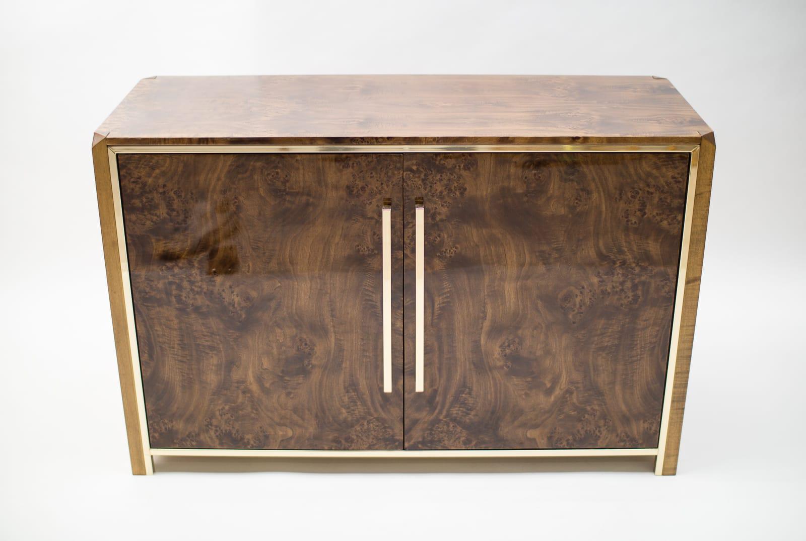 Willy Rizzo Italian Design Burl Birch Wood and Gilt Brass Commode, 1970s 13