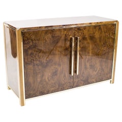 Willy Rizzo Italian Design Burl Birch Wood and Gilt Brass Commode, 1970s