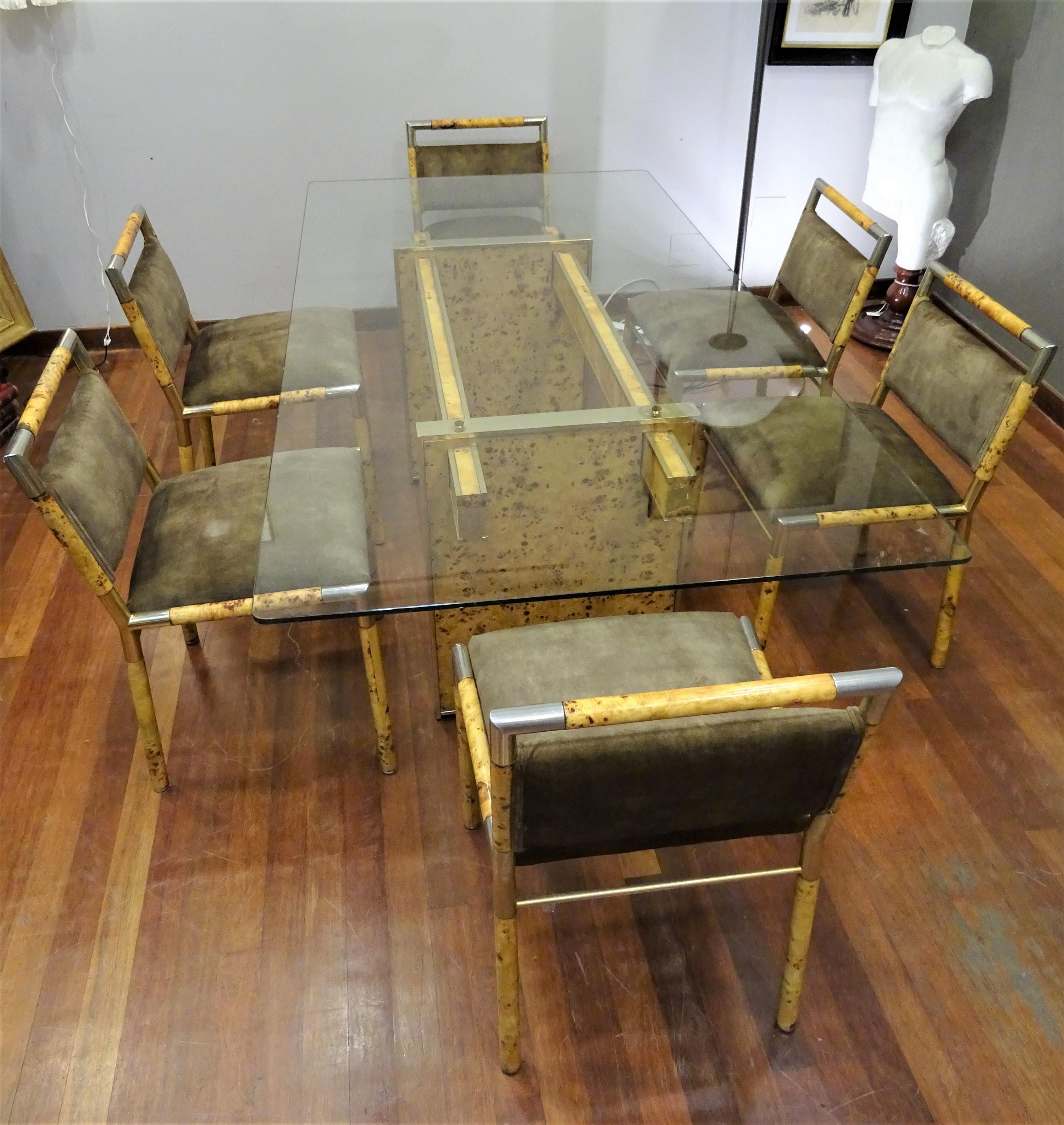 Willy Rizzo Attributed, Italian Dining Room Set, Dining Table and Six Chairs 10