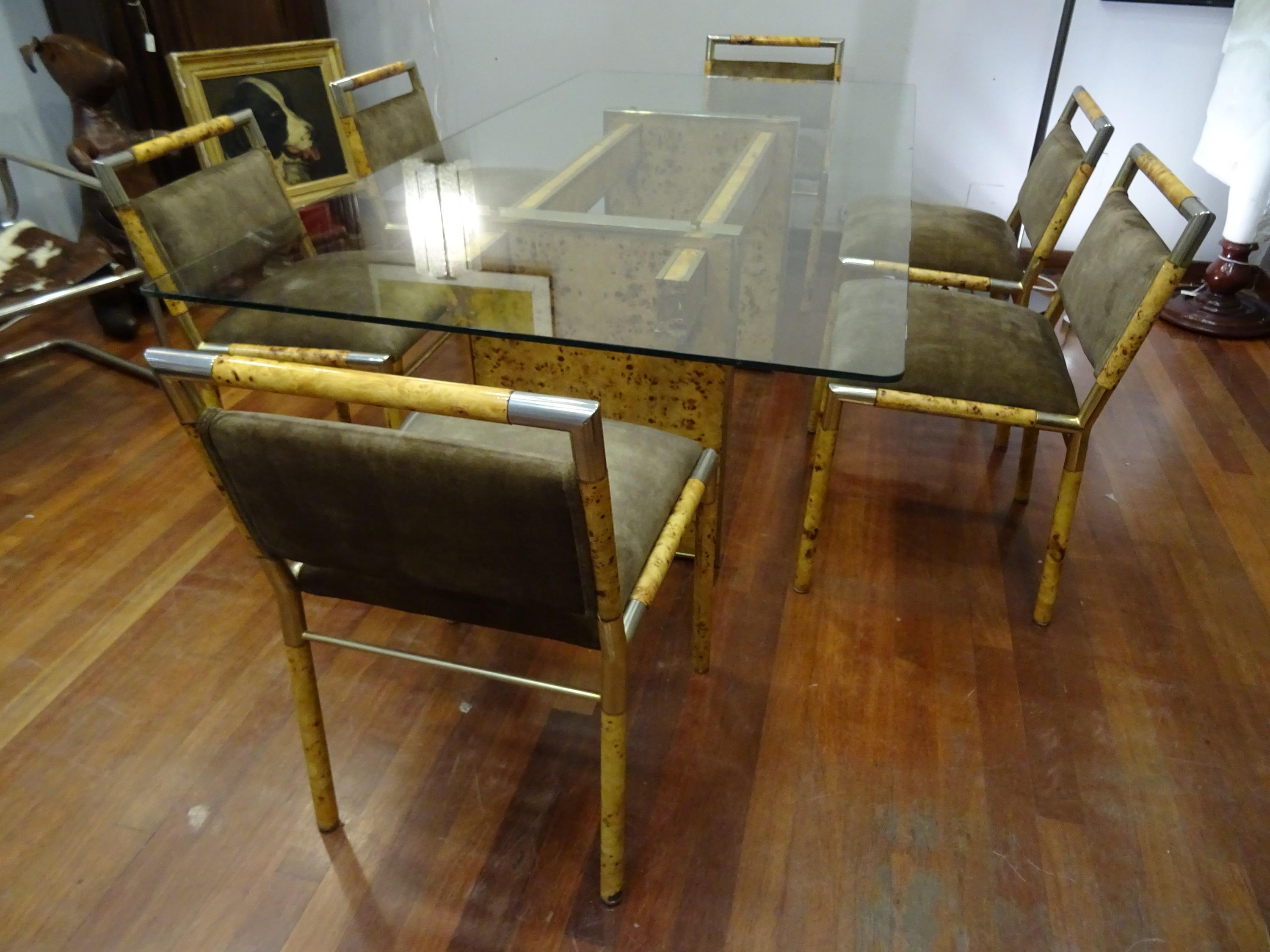 Willy Rizzo Attributed, Italian Dining Room Set, Dining Table and Six Chairs 11