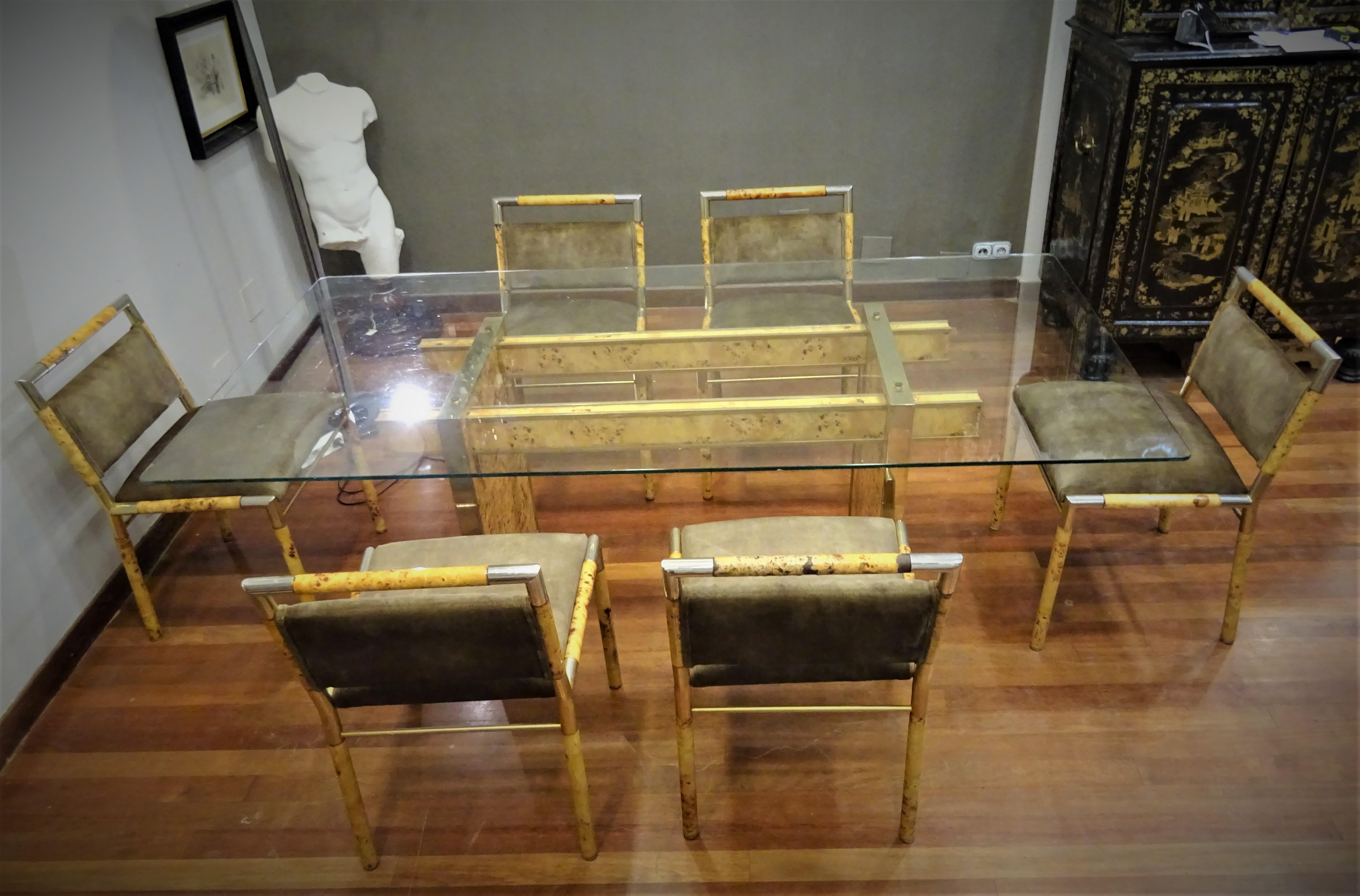 Willy Rizzo Attributed, Italian Dining Room Set, Dining Table and Six Chairs 13