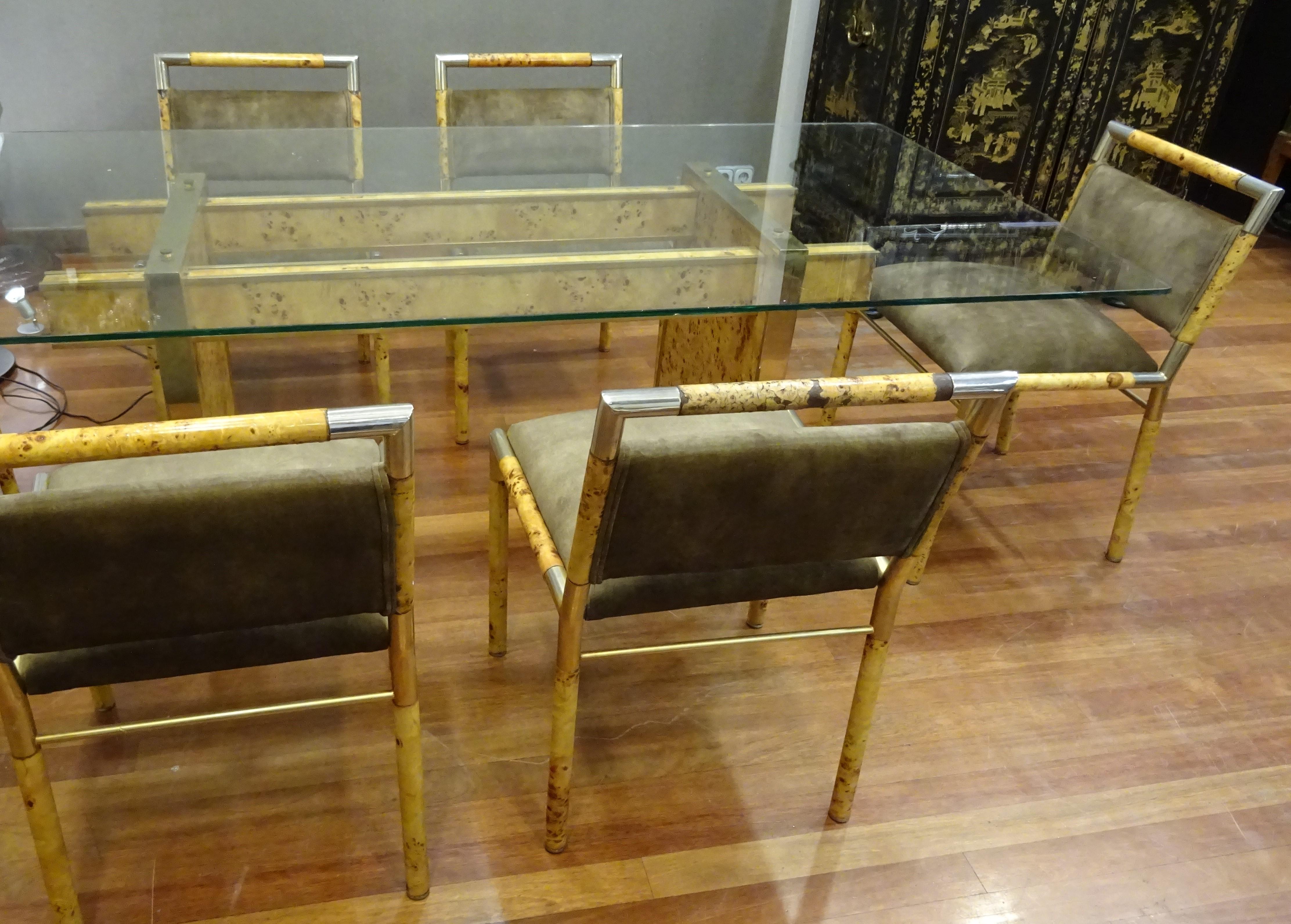 Hand-Carved Willy Rizzo Attributed, Italian Dining Room Set, Dining Table and Six Chairs