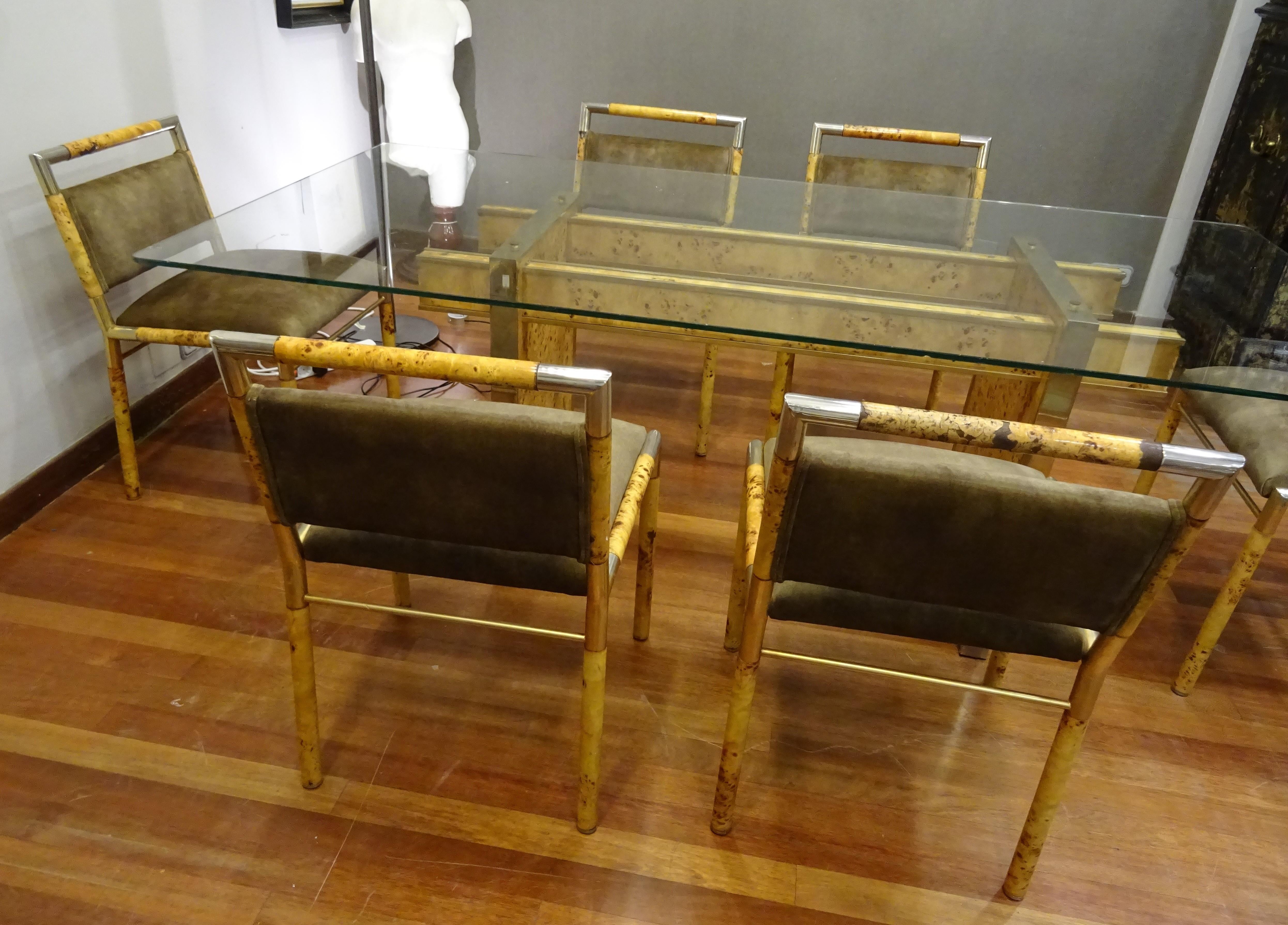 Willy Rizzo Attributed, Italian Dining Room Set, Dining Table and Six Chairs In Good Condition In Valladolid, ES