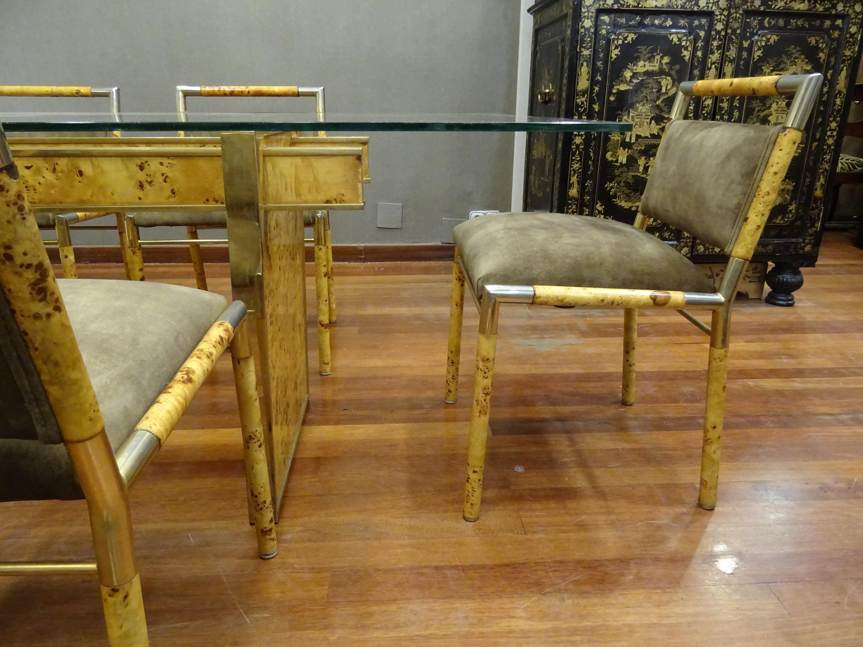 Brass Willy Rizzo Attributed, Italian Dining Room Set, Dining Table and Six Chairs