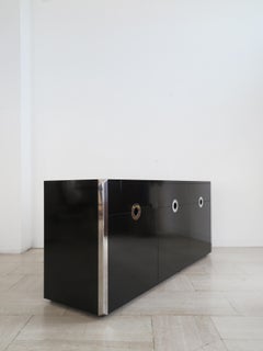 Willy Rizzo Italian Mid-Century Black Credenza Sideboard for Mario Sabot, 1970s
