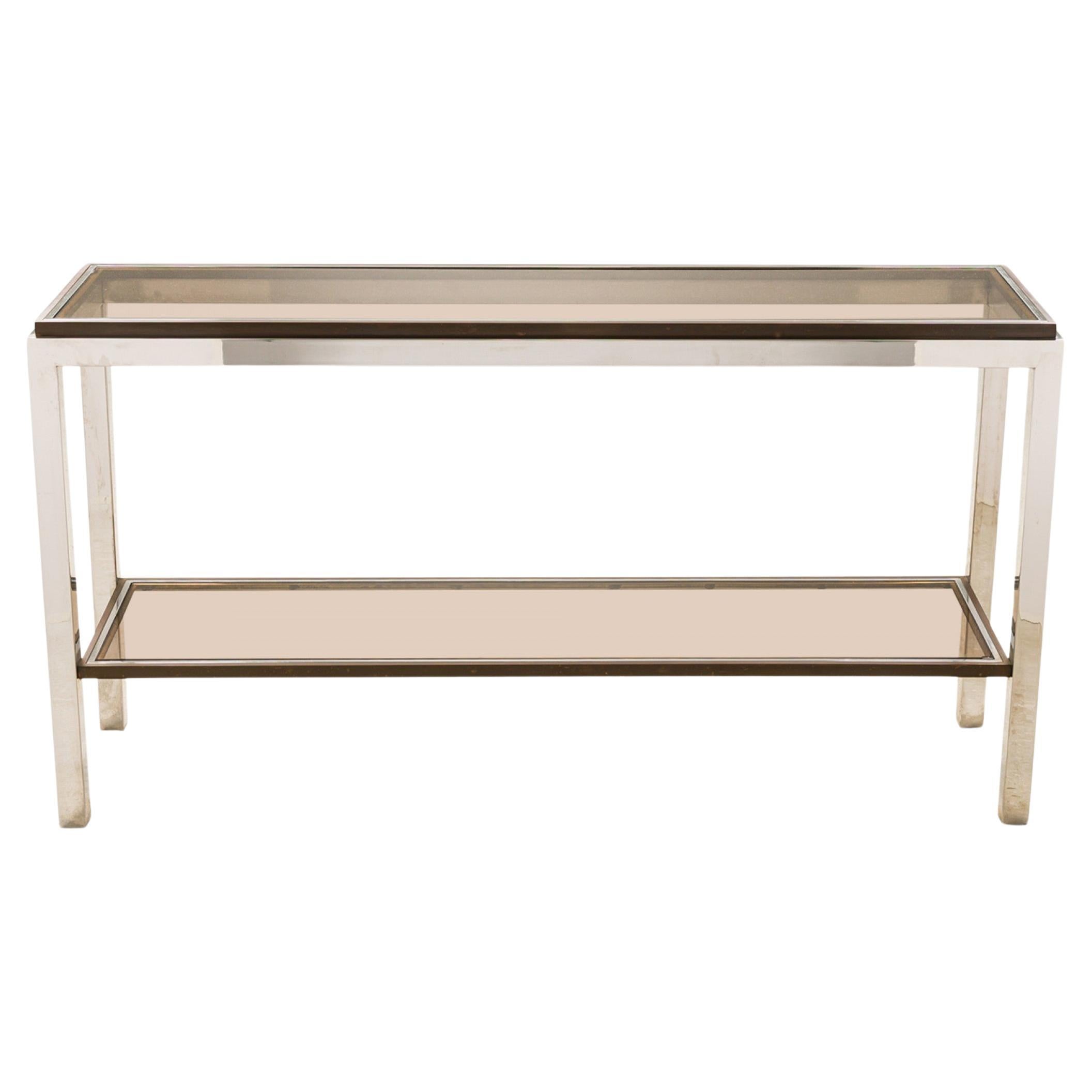 Tavolo consolle a due piani in vetro e cromo del Mid-Century italiano di Willy Rizzo