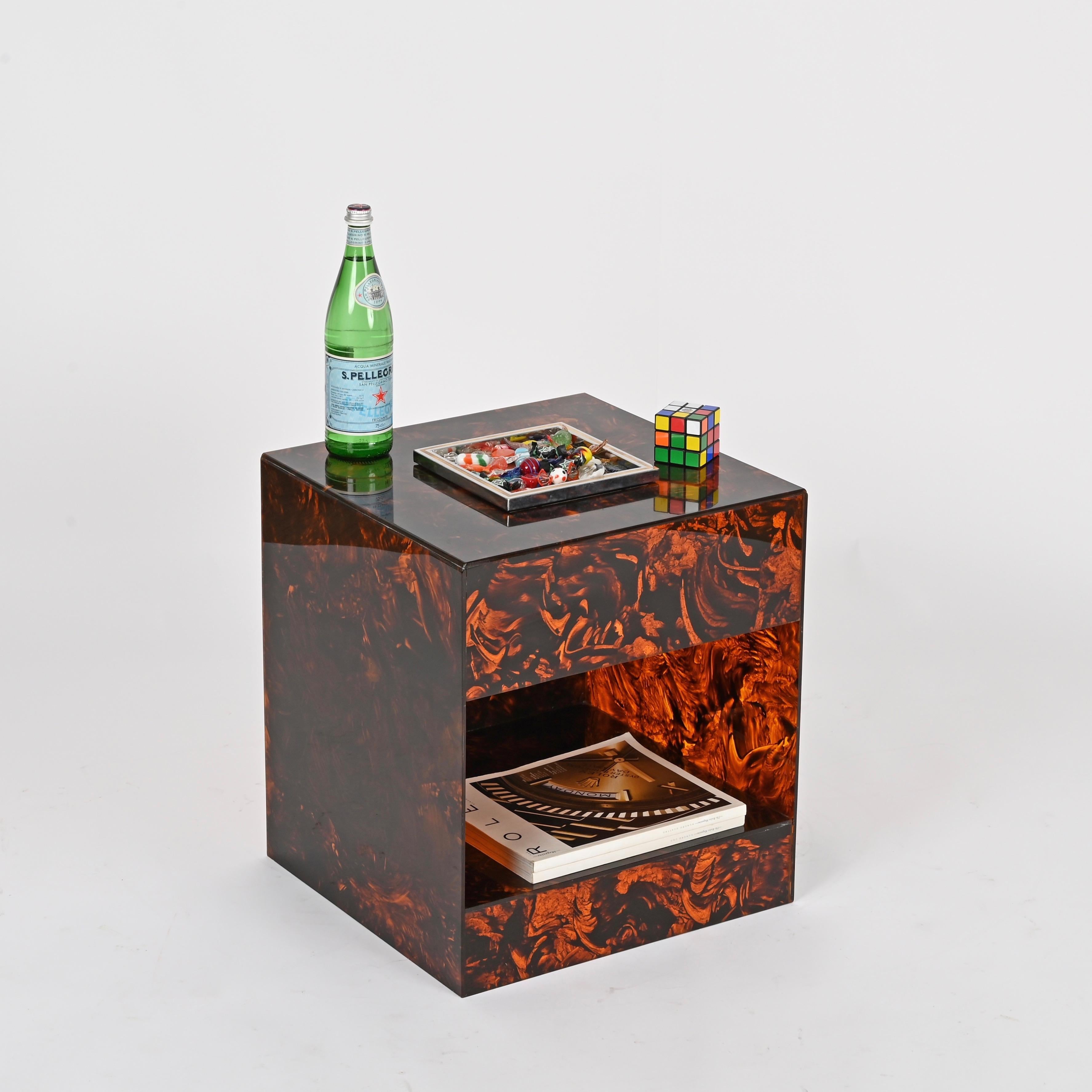 Tavolino o tavolino italiano in lucite effetto tartaruga di Willy Rizzo, anni '70 in vendita 2