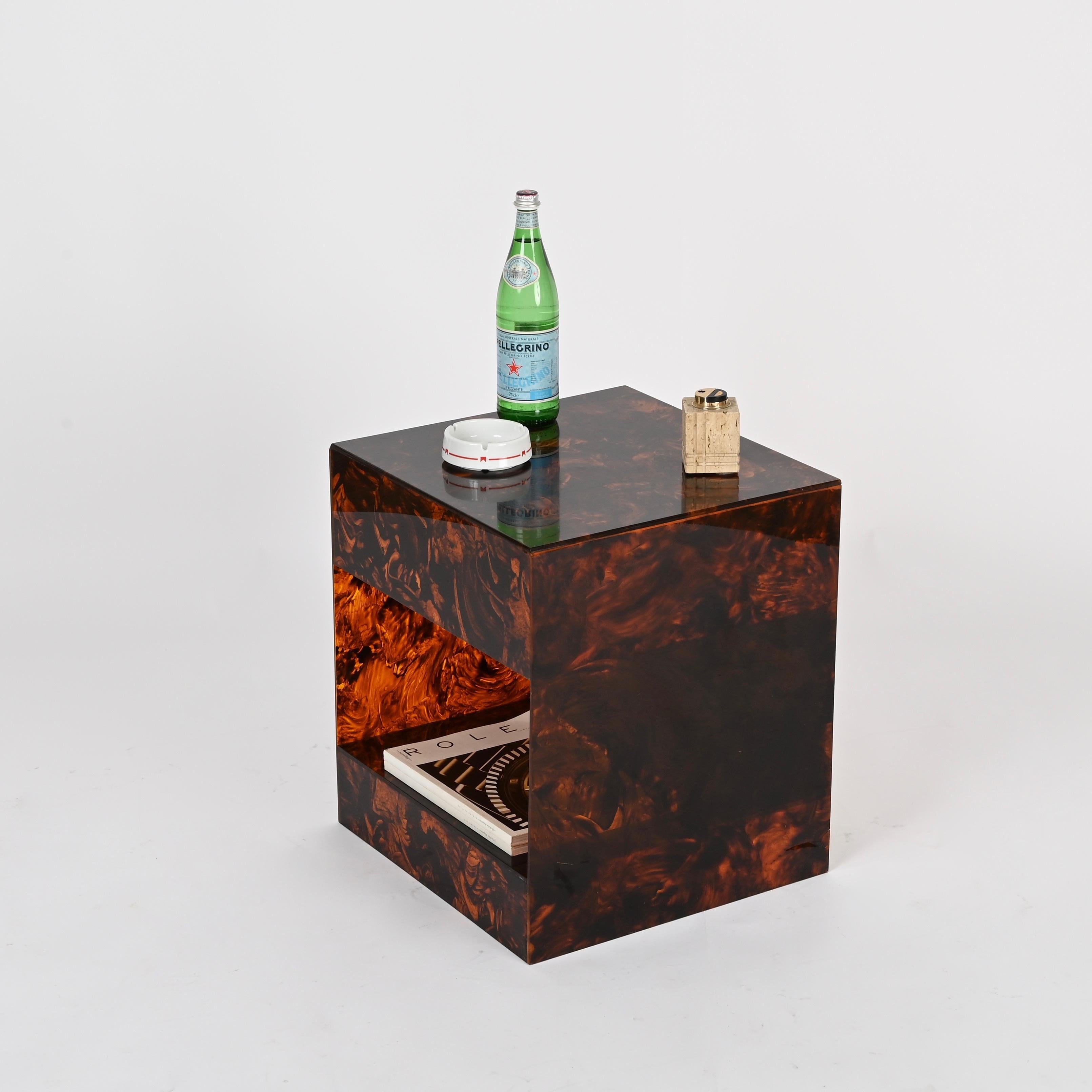 Tavolino o tavolino italiano in lucite effetto tartaruga di Willy Rizzo, anni '70 in vendita 3