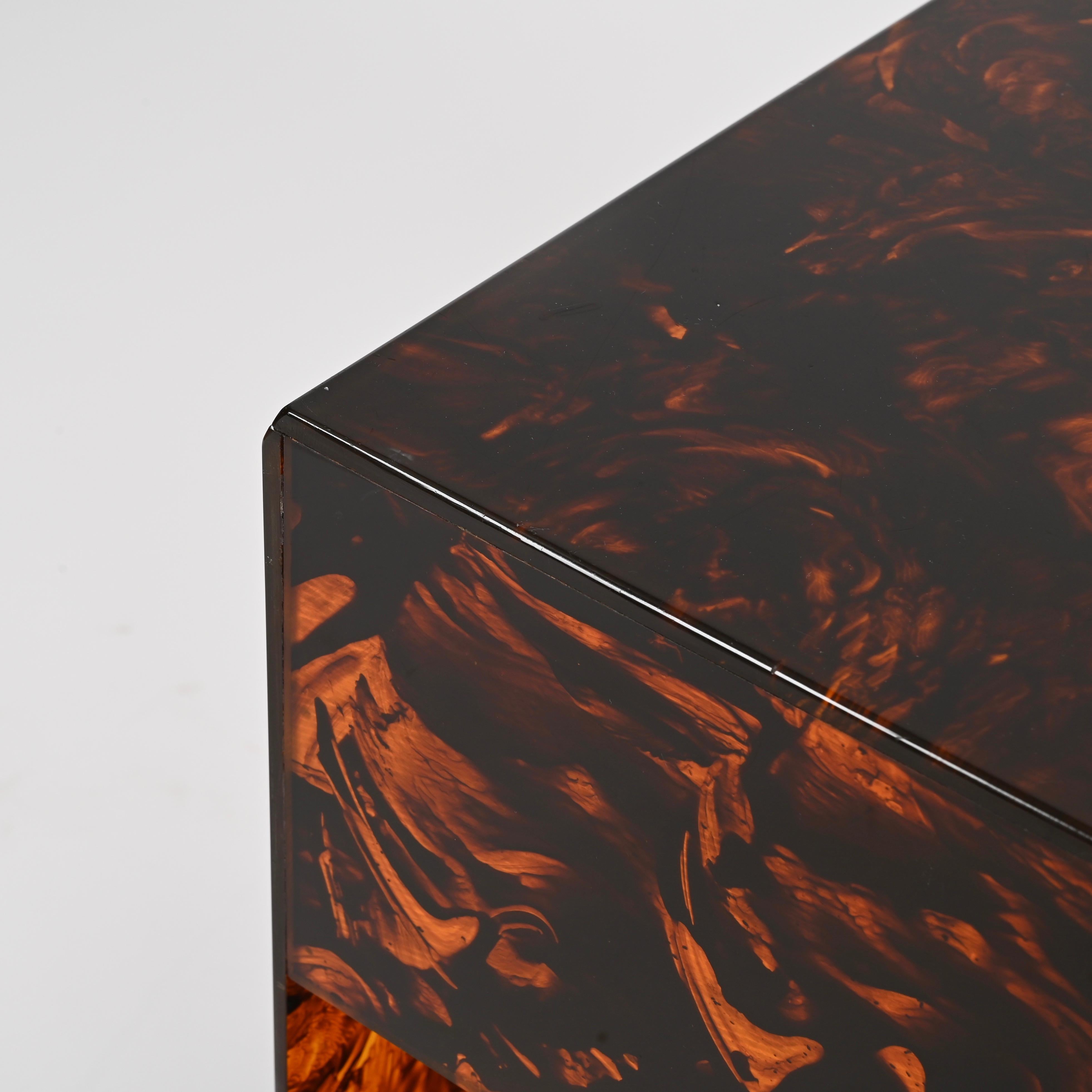 Tavolino o tavolino italiano in lucite effetto tartaruga di Willy Rizzo, anni '70 in vendita 4